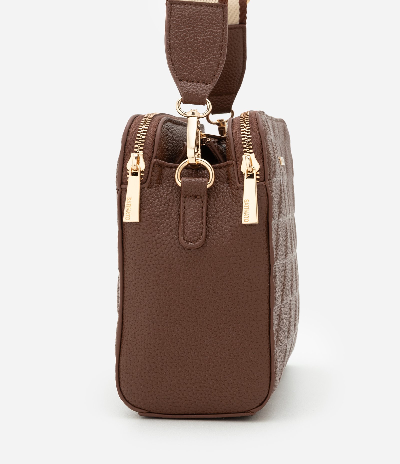Bolsa Transversal Média com Textura Embossed e Alça de Gorgorão Marrom 2