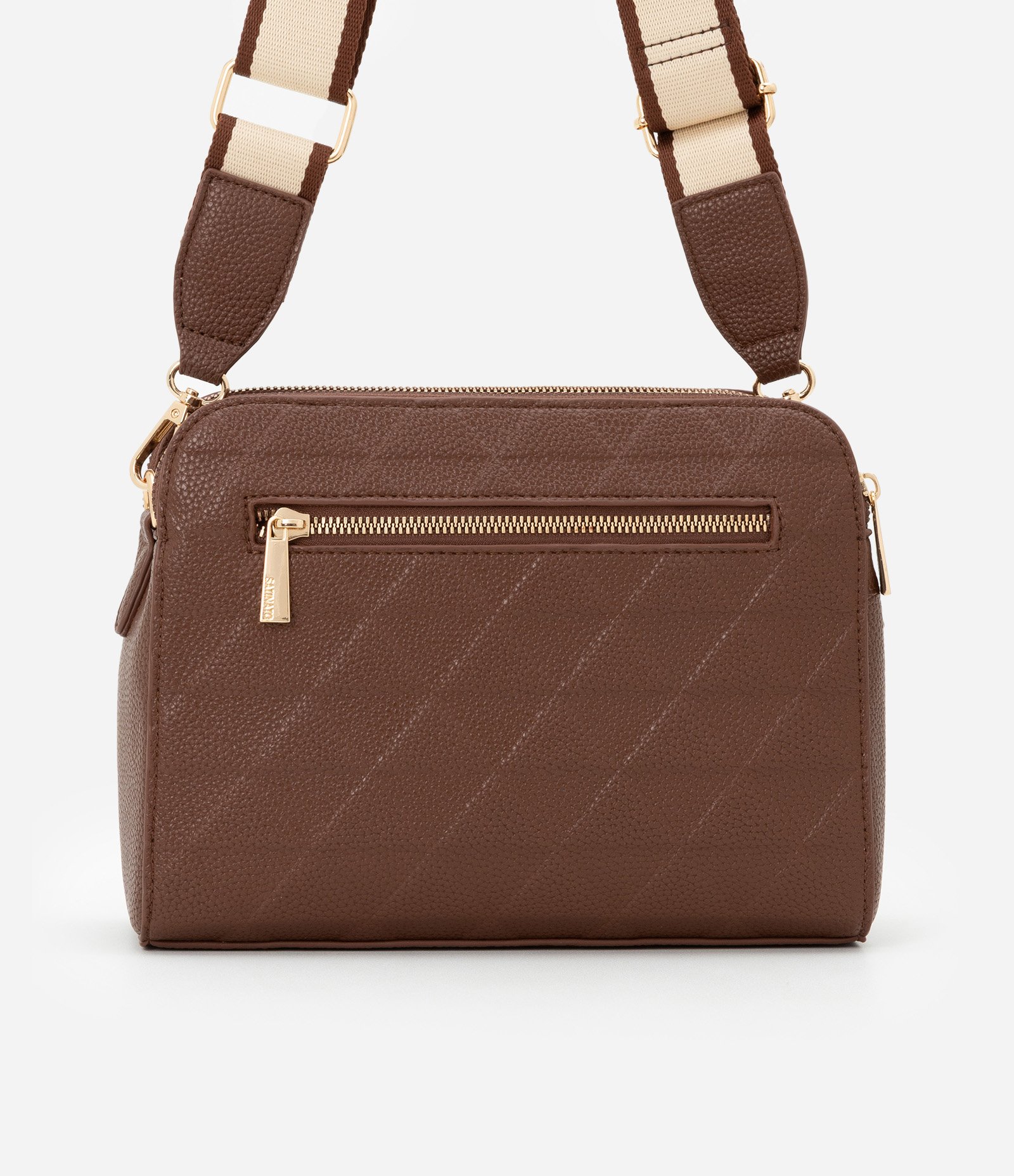 Bolsa Transversal Média com Textura Embossed e Alça de Gorgorão Marrom 3