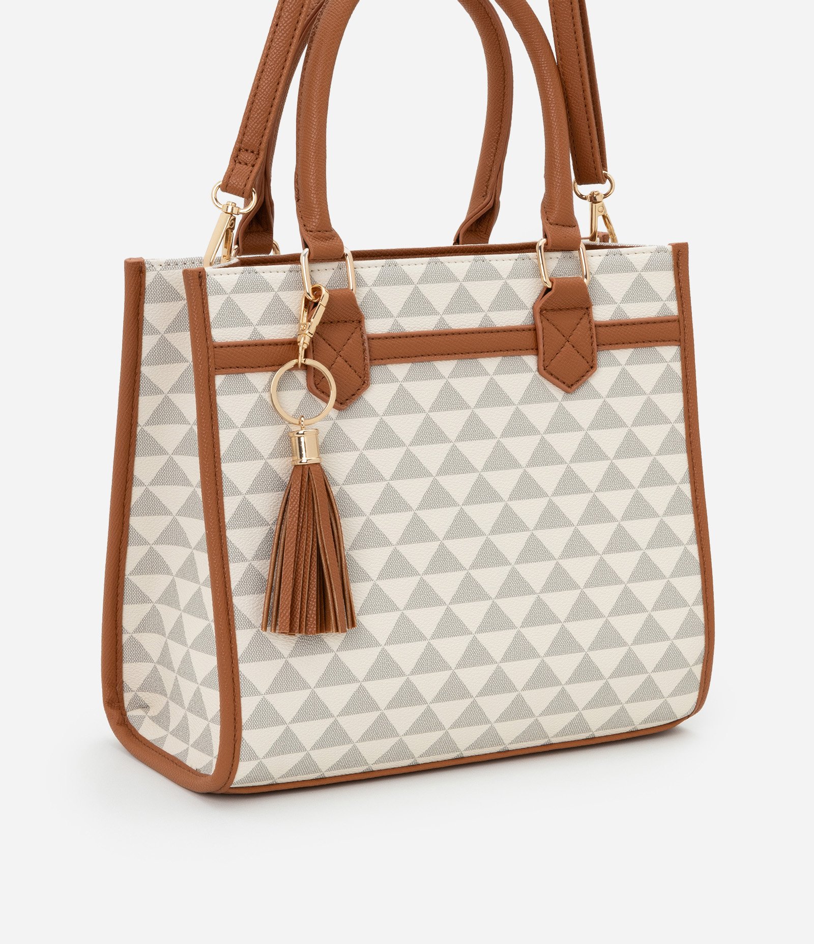 Bolsa Satchel Média com Tássel e Estampa Triangular Off White 2