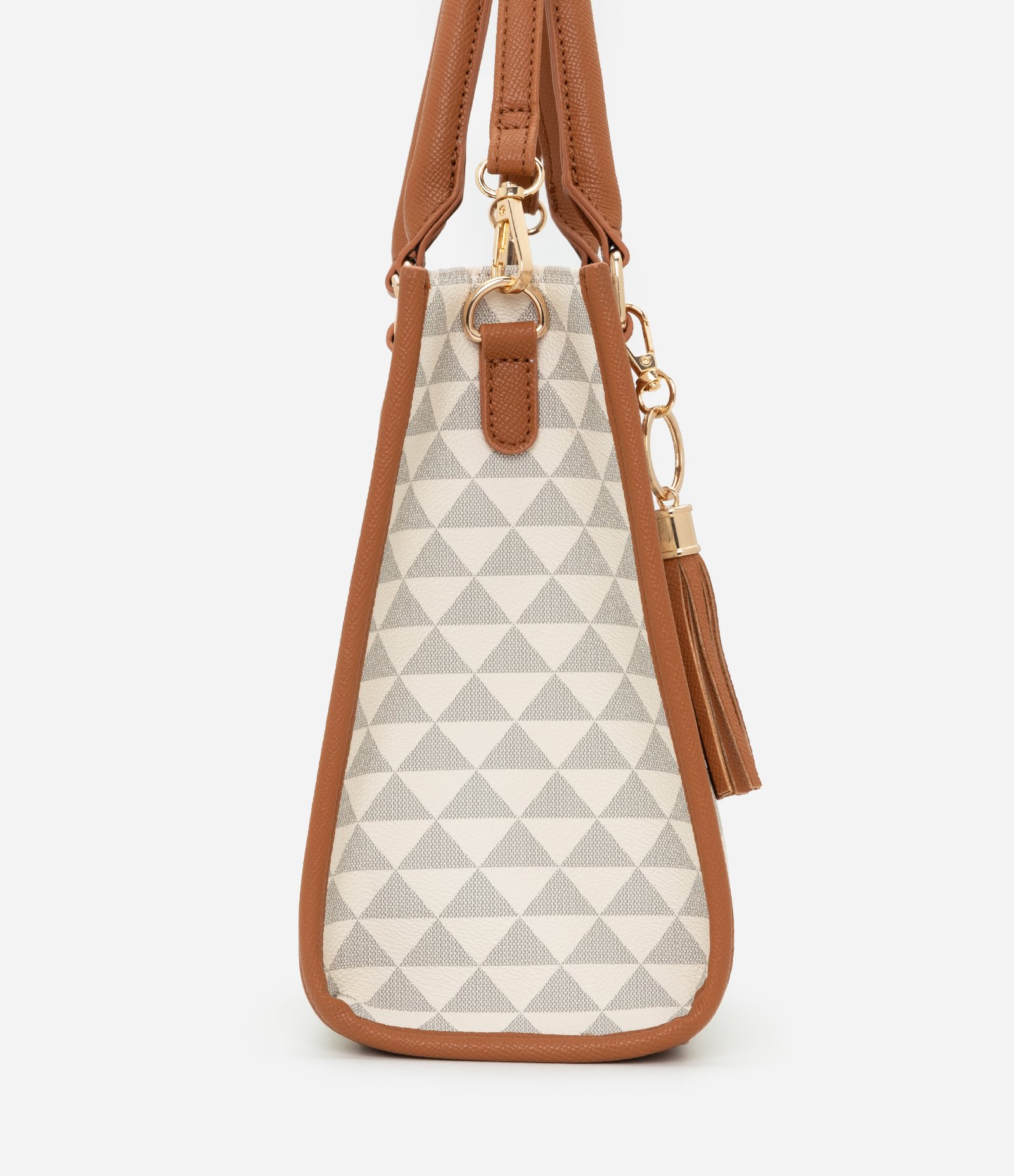 Bolsa Satchel Média com Tássel e Estampa Triangular Off White 3