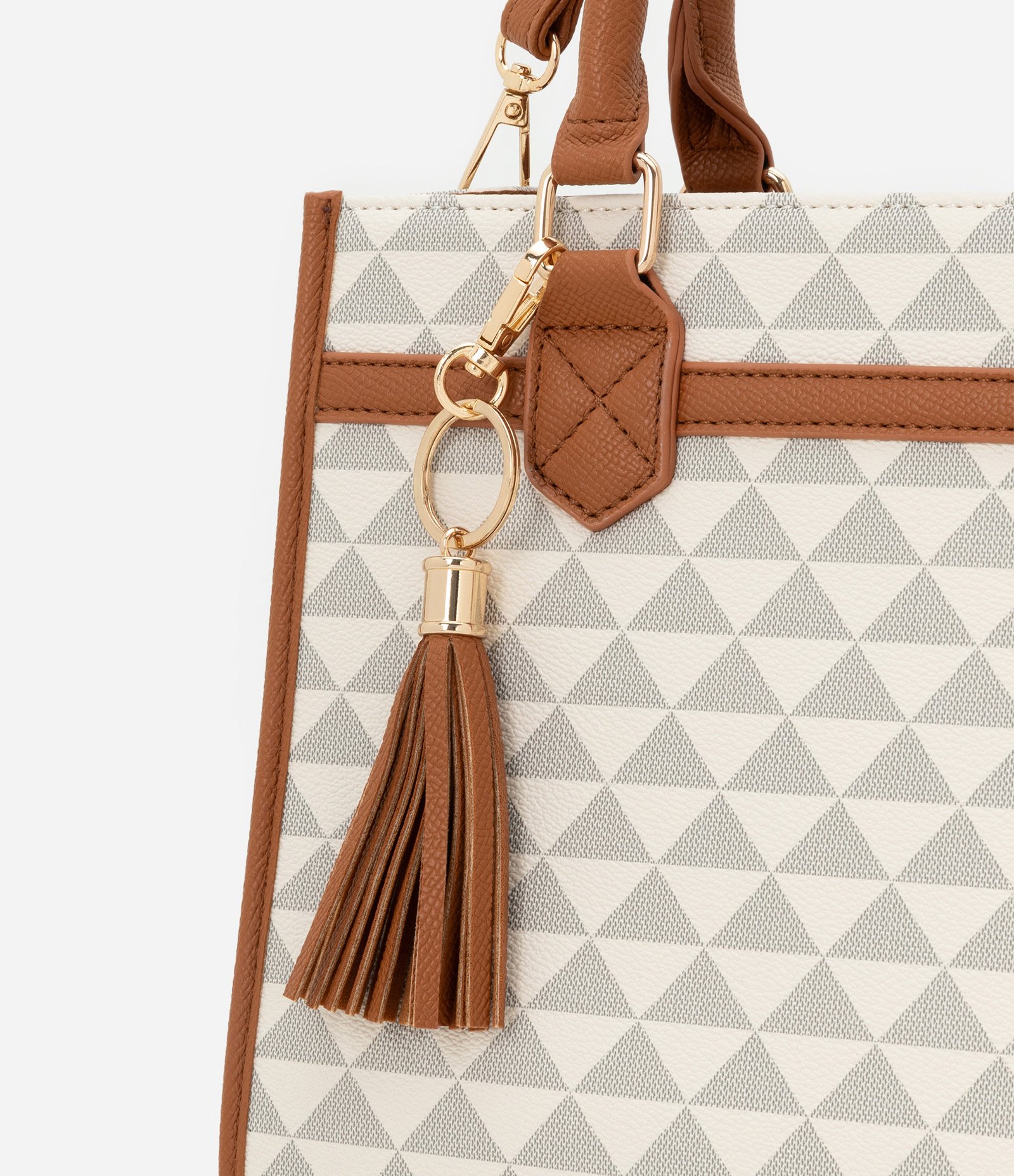 Bolsa Satchel Média com Tássel e Estampa Triangular Off White 5
