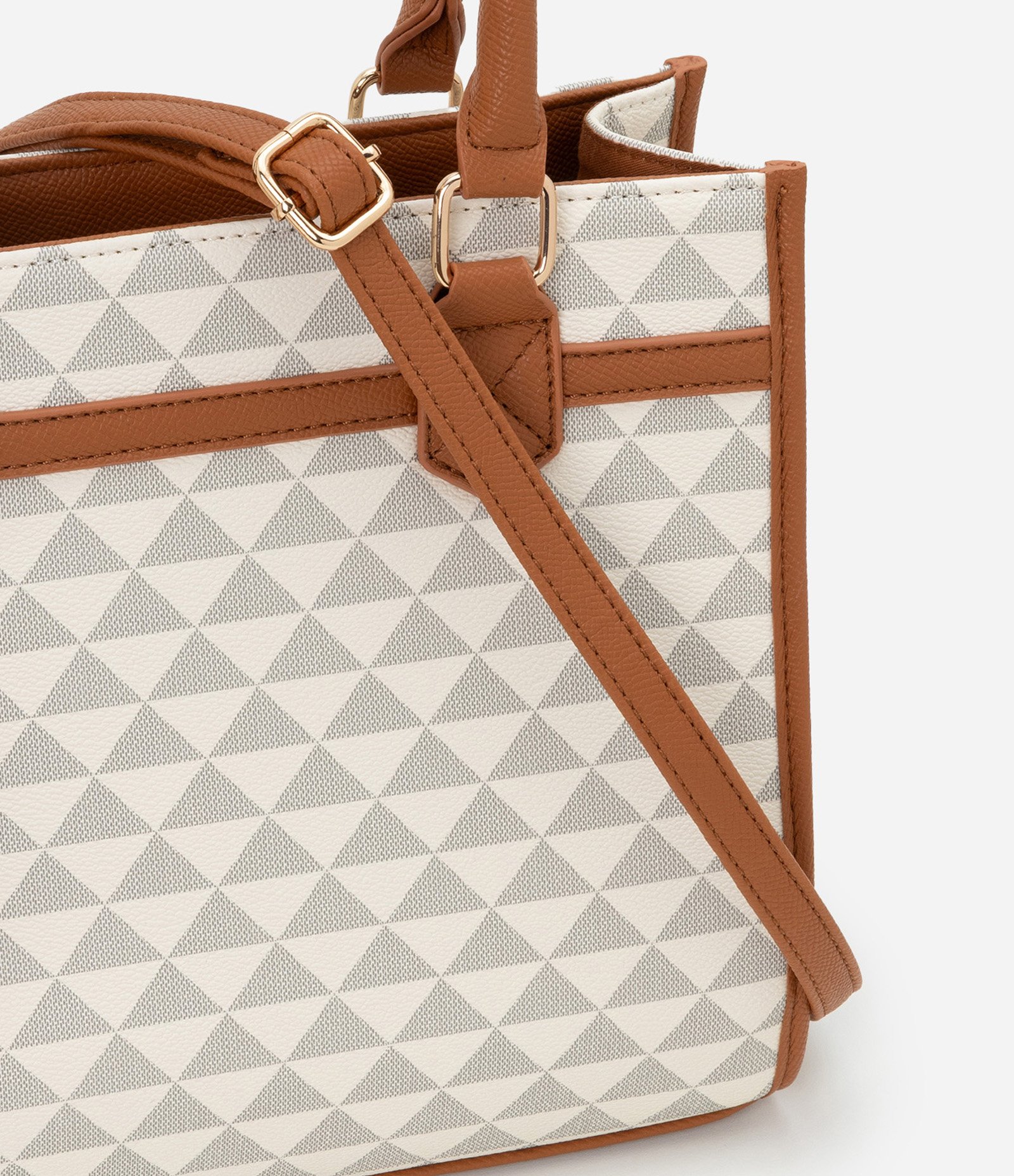 Bolsa Satchel Média com Tássel e Estampa Triangular Off White 6