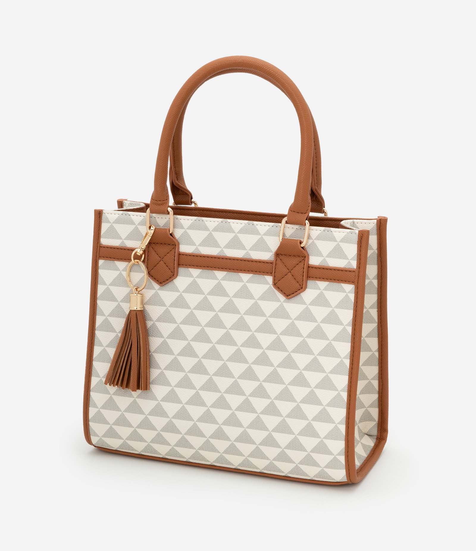 Bolsa Satchel Média com Tássel e Estampa Triangular Off White 8