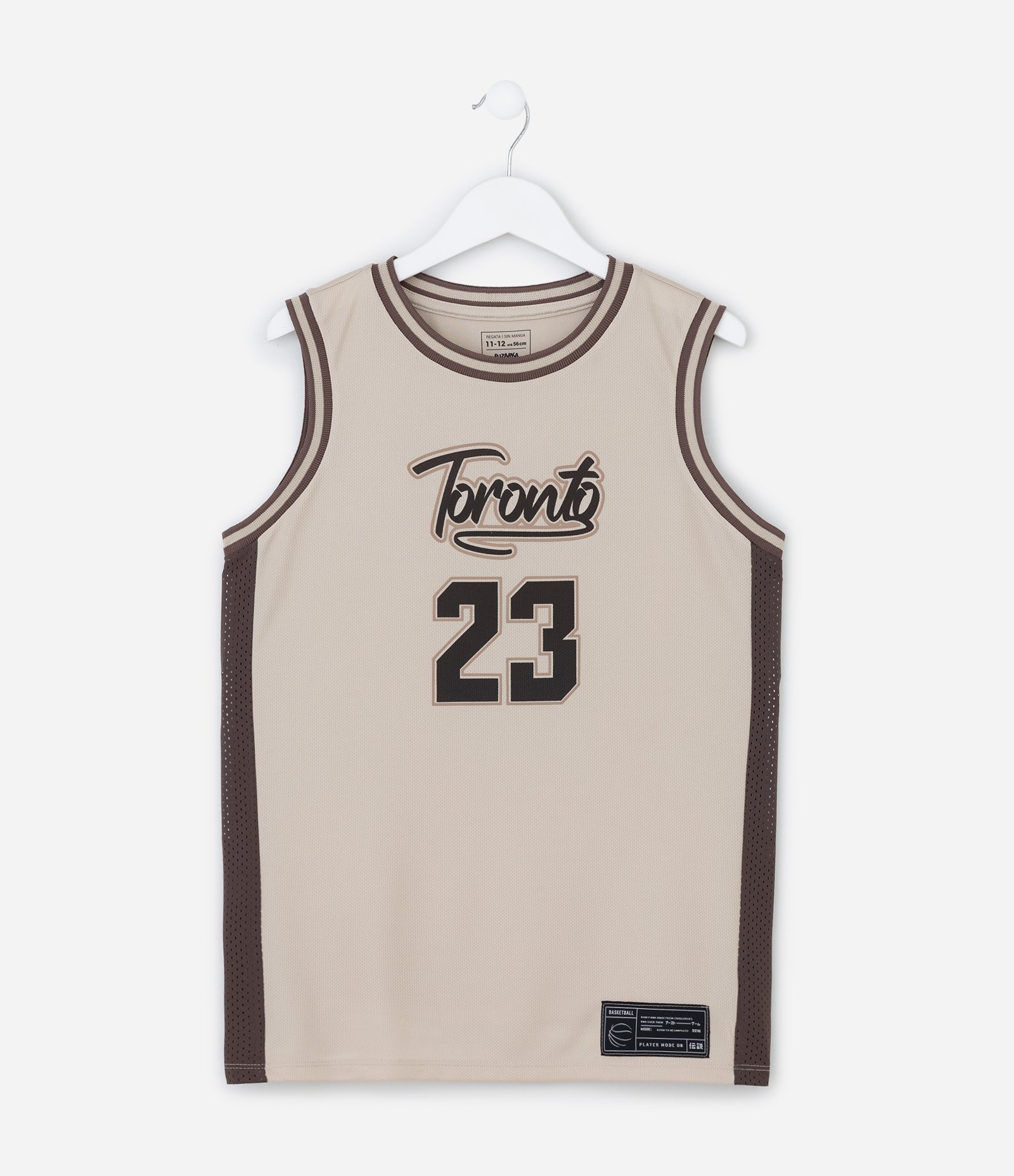 Regata Esportiva Infantil com Estampa Basquete Toronto - Tam 5 a 14 Anos Bege 1