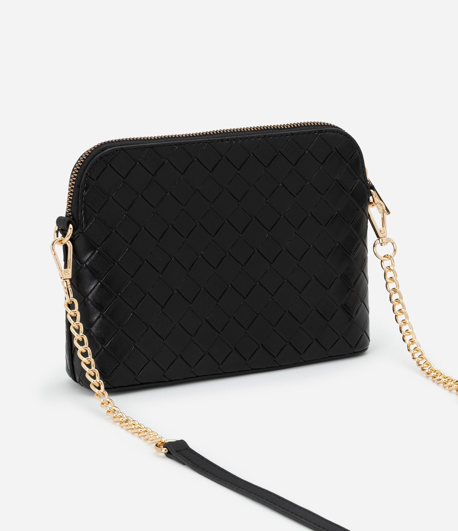 Bolsa Transversal Pequena com Efeito Tressê e Alça de Corrente Preto 4