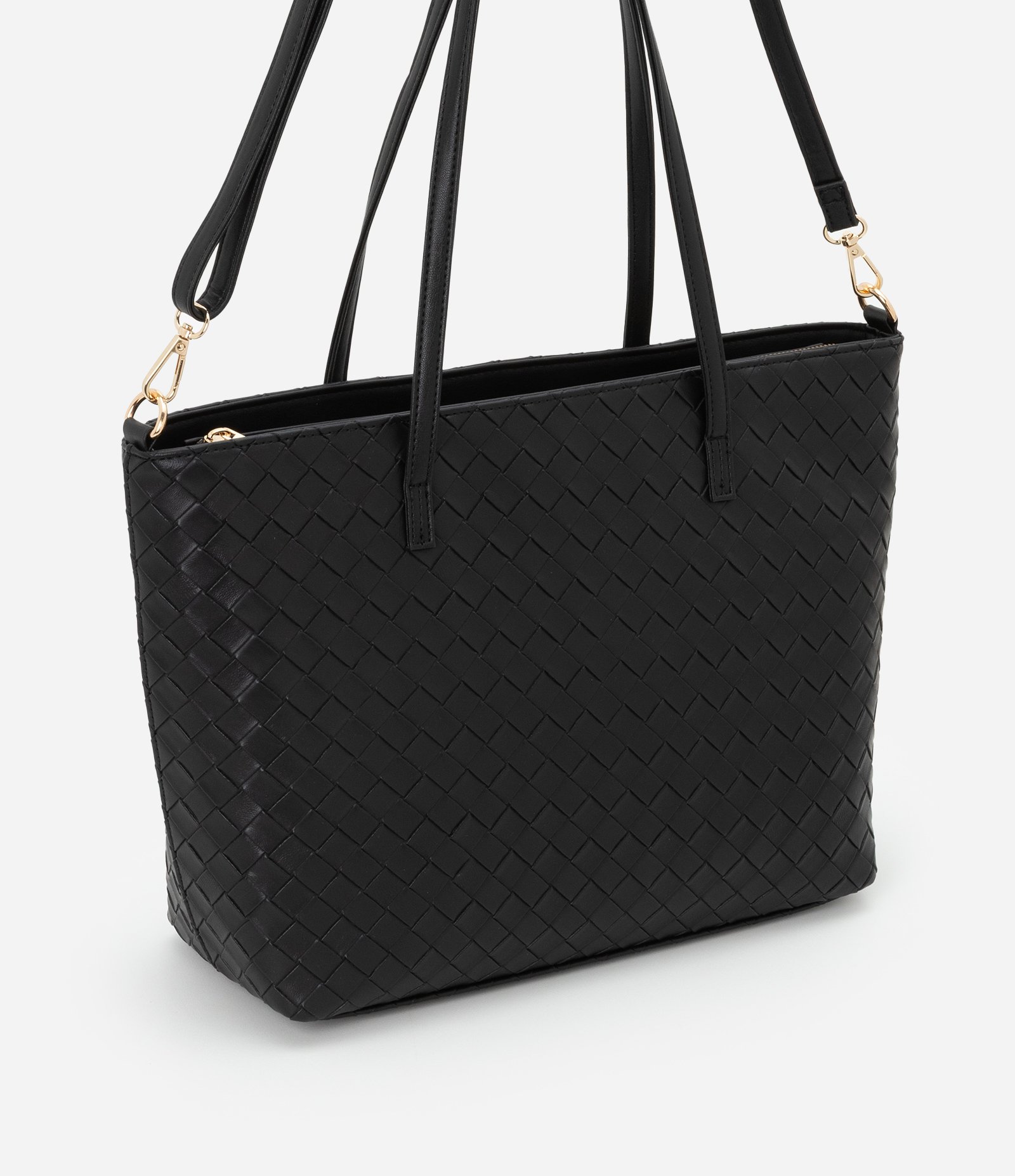 Bolsa Shopper Grande com Efeito Tressê Preto 2
