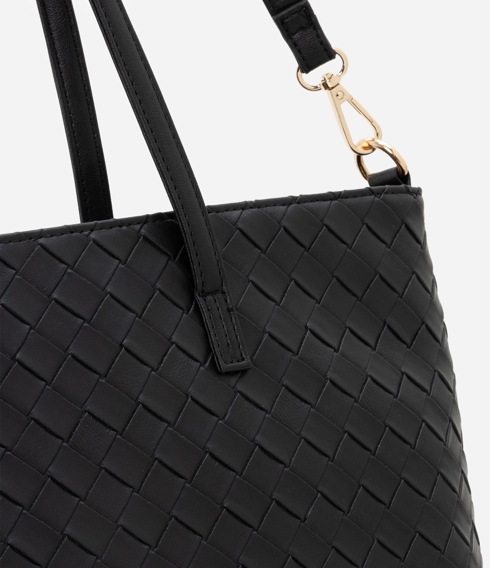 Bolsa Shopper Grande com Efeito Tressê Preto 5