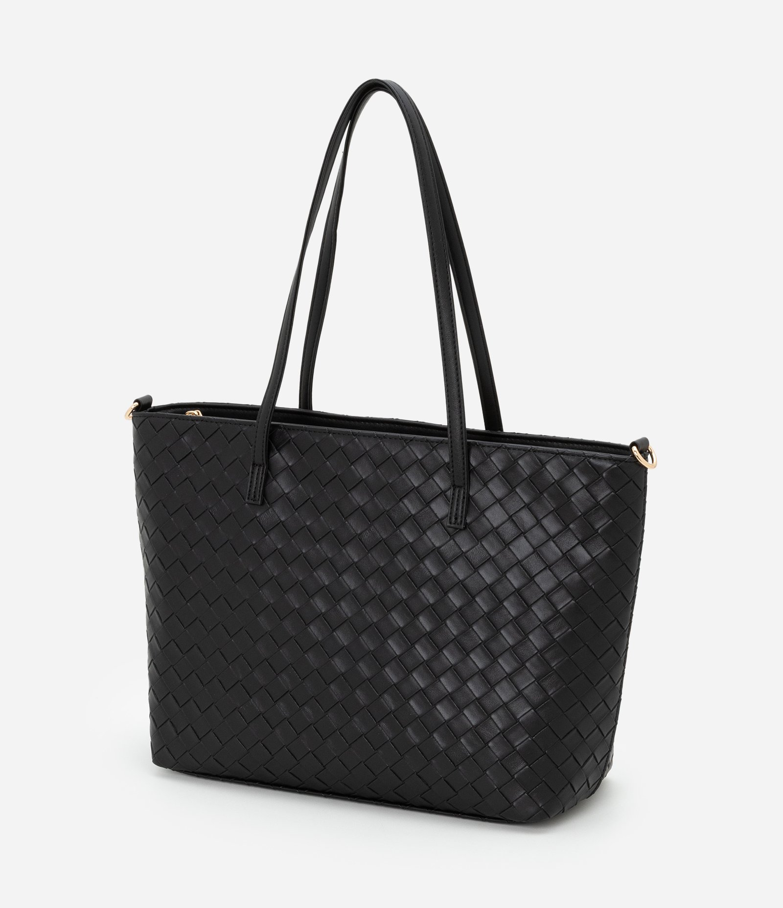 Bolsa Shopper Grande com Efeito Tressê Preto 6
