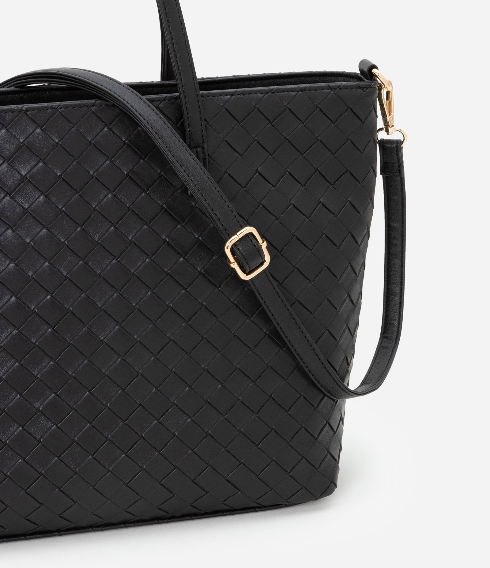 Bolsa Shopper Grande com Efeito Tressê Preto 7