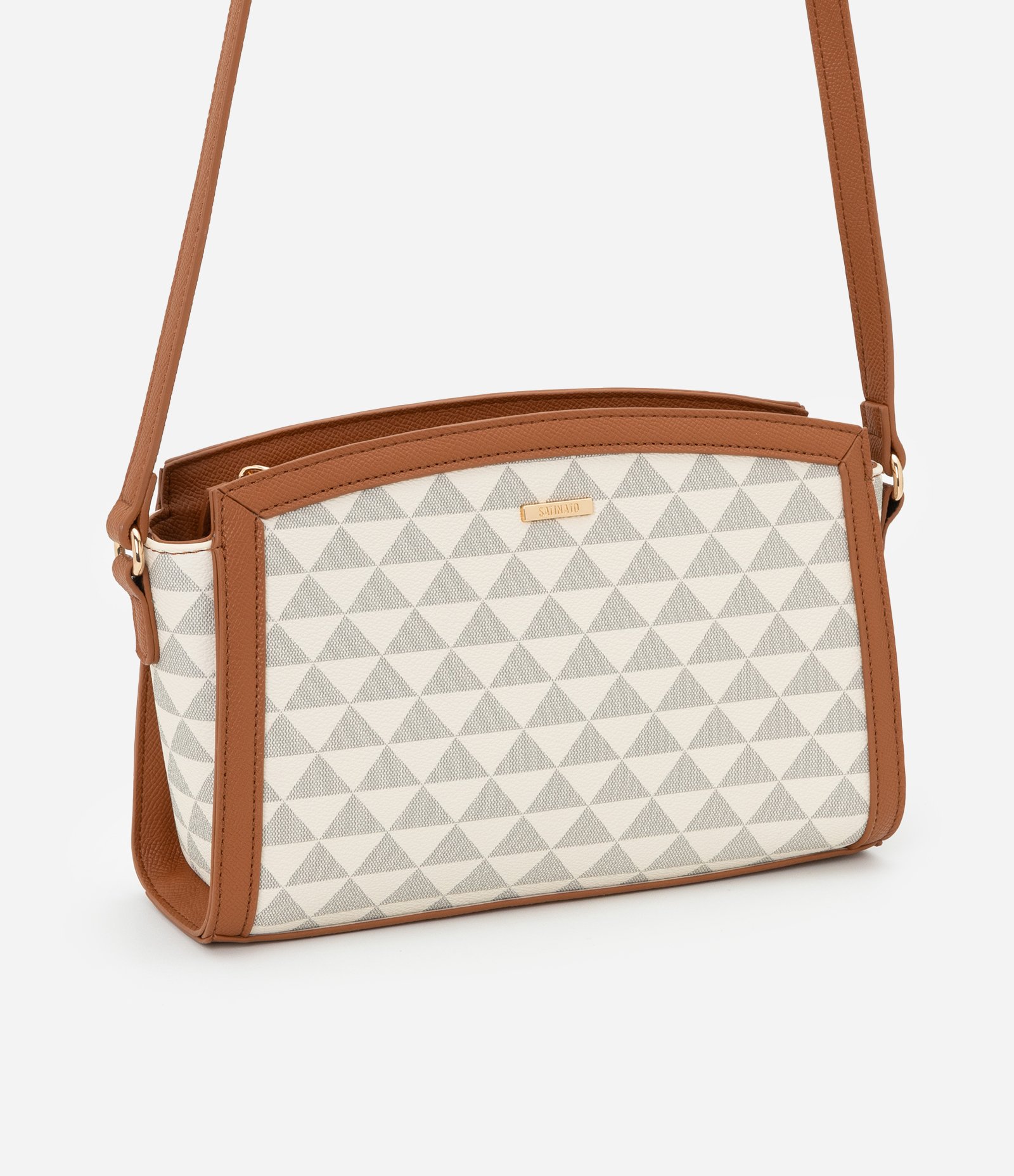 Bolsa Transversal Pequena com Viés Contrastantes com Estampa Triângulo Off White 1