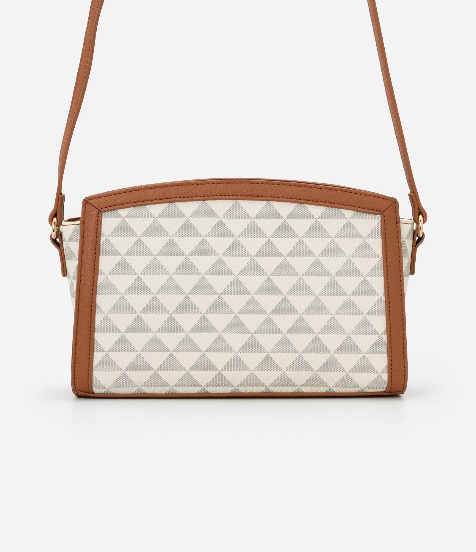 Bolsa Transversal Pequena com Viés Contrastantes com Estampa Triângulo Off White 3