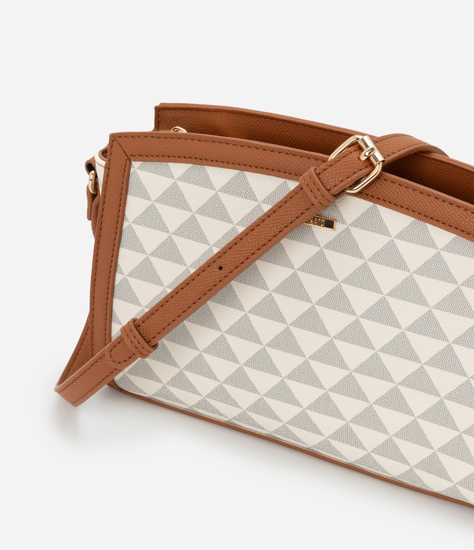 Bolsa Transversal Pequena com Viés Contrastantes com Estampa Triângulo Off White 6