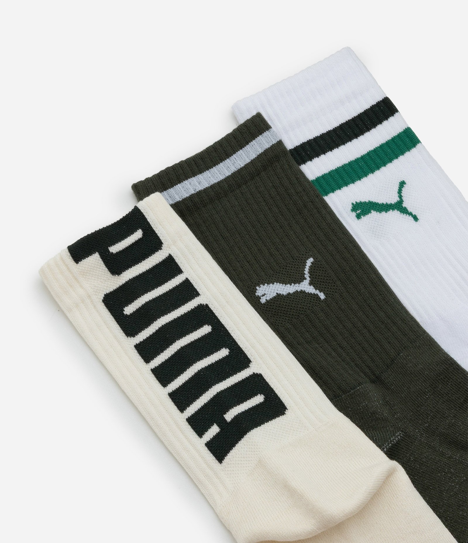 Kit 03 Meias Cano Alto Esportiva em Algodão Puma Verde/Branco/Bege 4