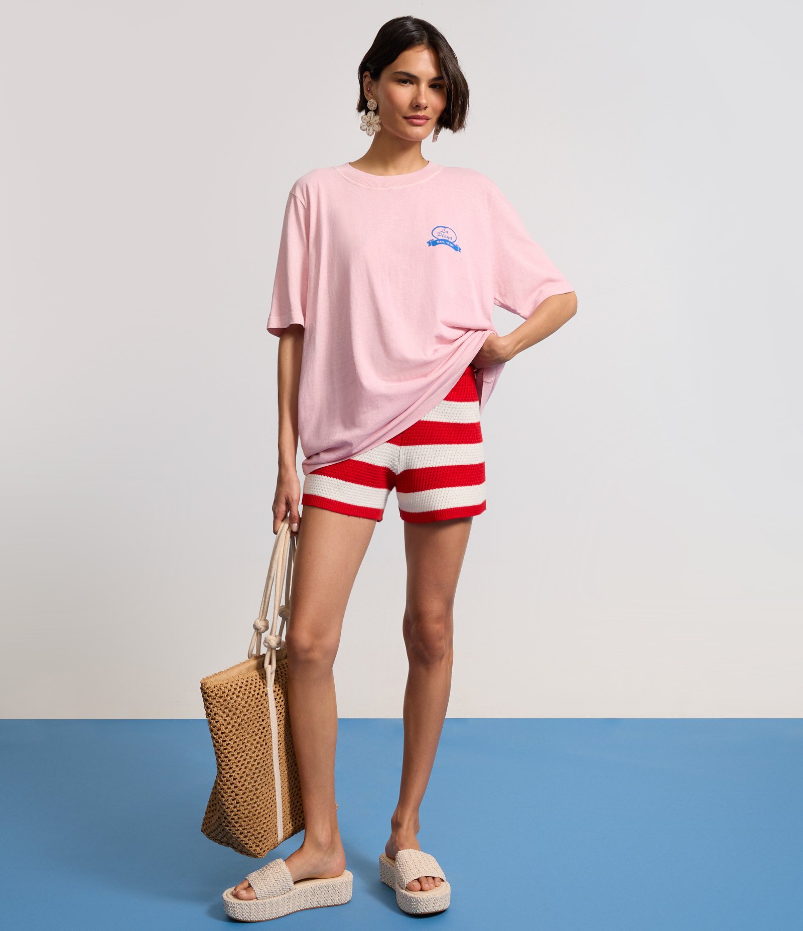 Short Curto e Listrado em Tricô Vermelho 5