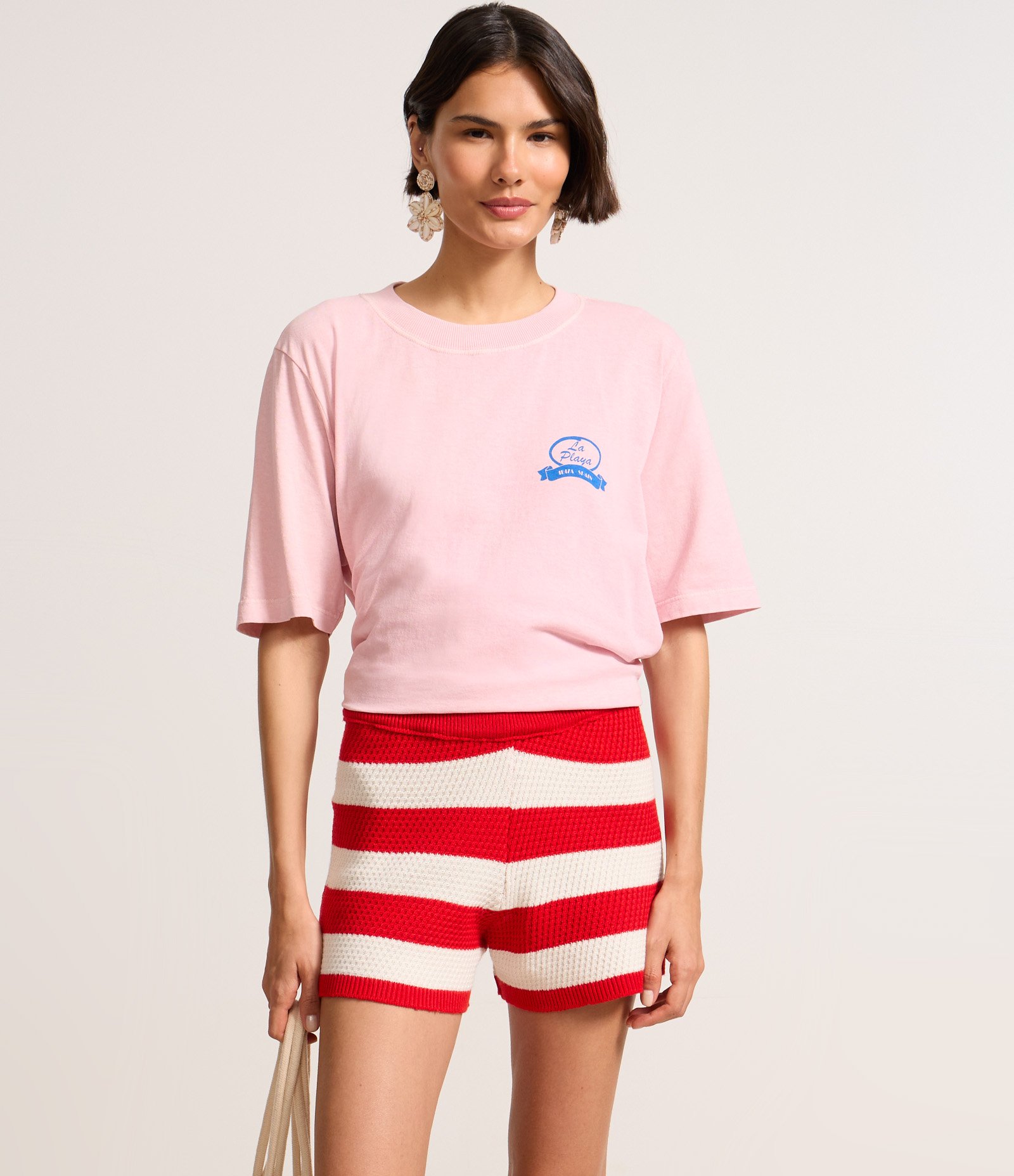 Short Curto e Listrado em Tricô Vermelho 2