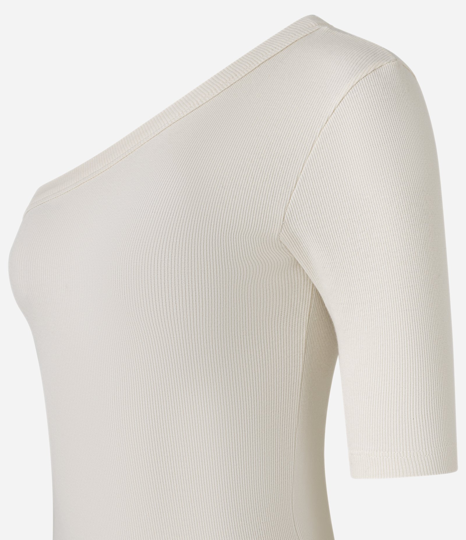 Blusa Canelada em Ribana com Decote Ombro Só Off White 5