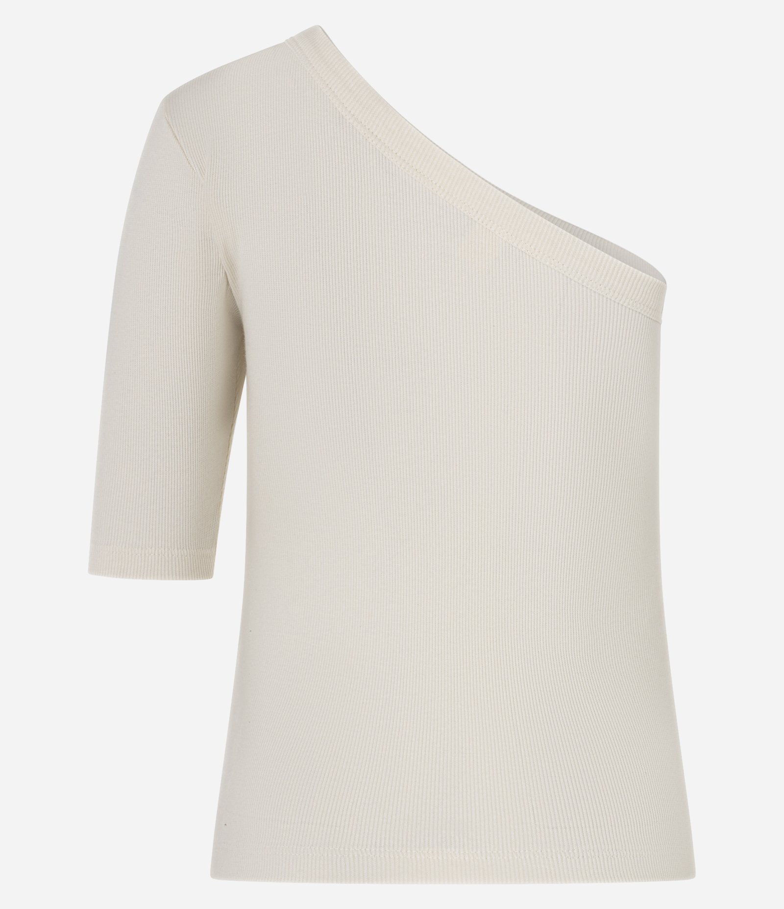 Blusa Canelada em Ribana com Decote Ombro Só Off White 6