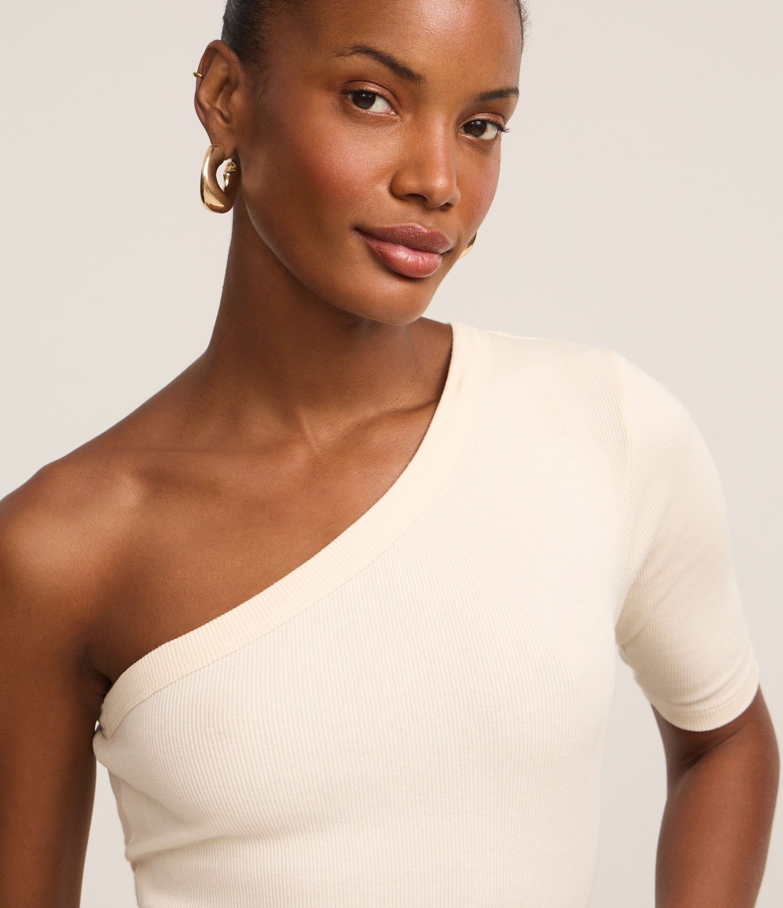 Blusa Canelada em Ribana com Decote Ombro Só Off White 3