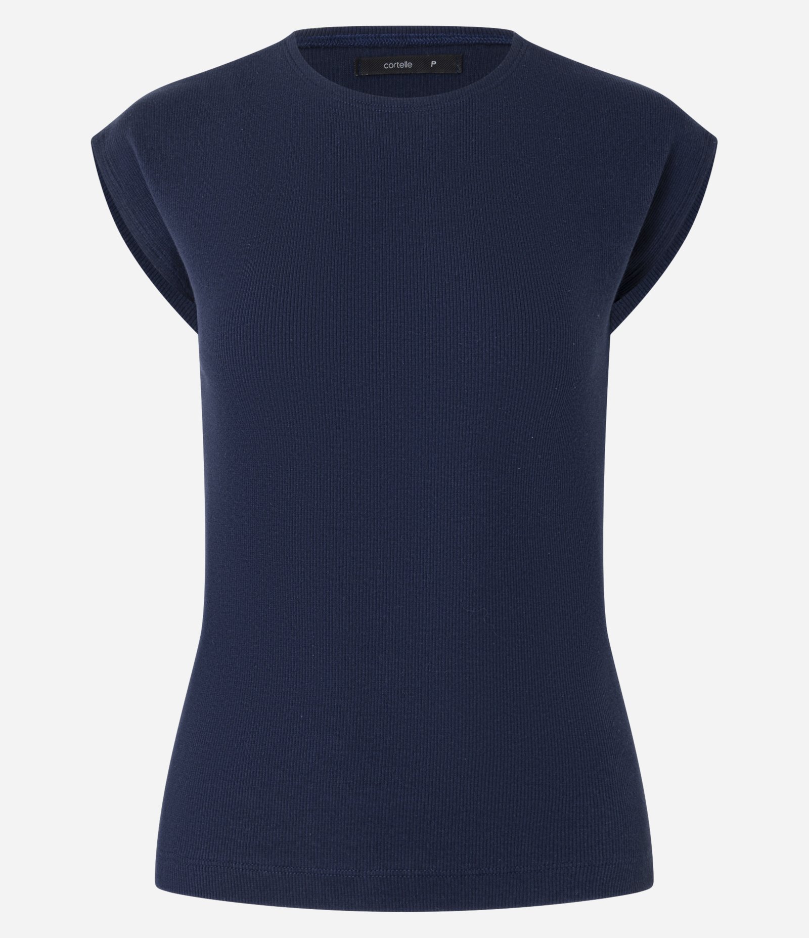 Blusa Canelada em Ribana com Manga Sem Cava Azul Marinho 5