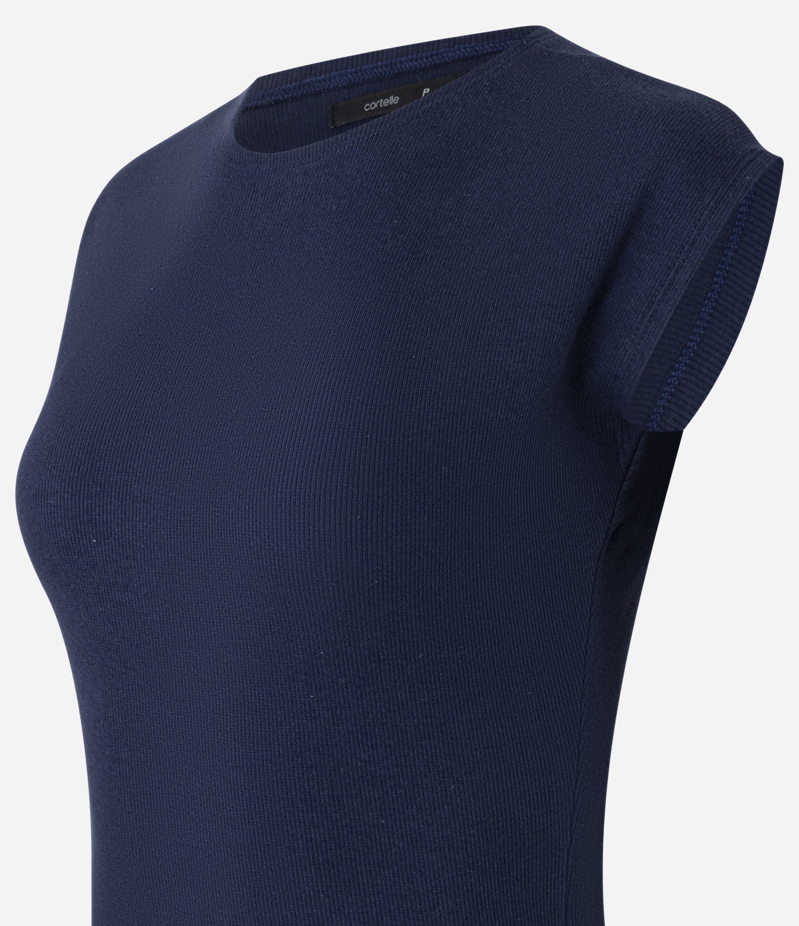 Blusa Canelada em Ribana com Manga Sem Cava Azul Marinho 6