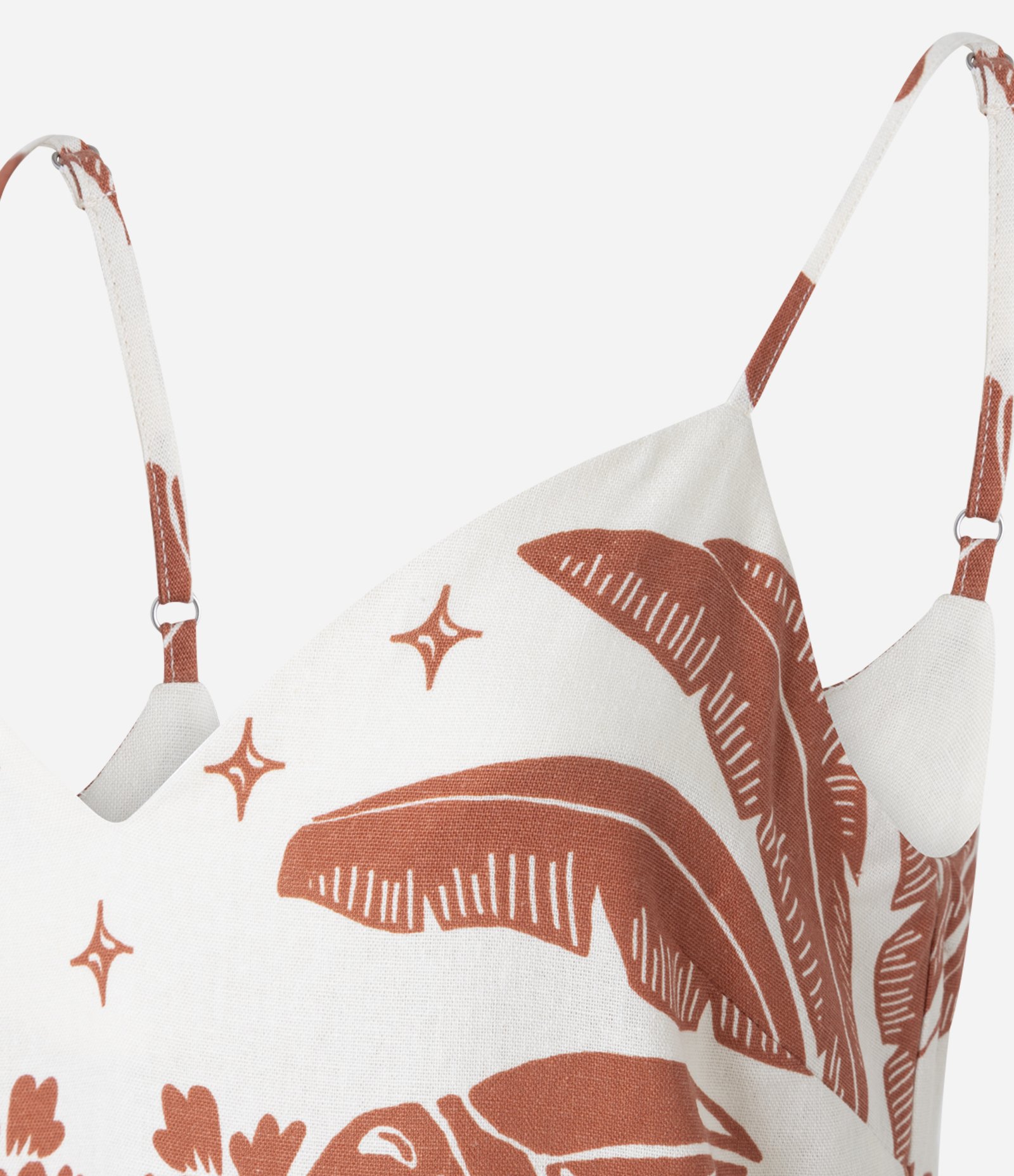 Vestido Curto de Alça em Viscolinho com Estampa Tropical Terracota/Branco 5