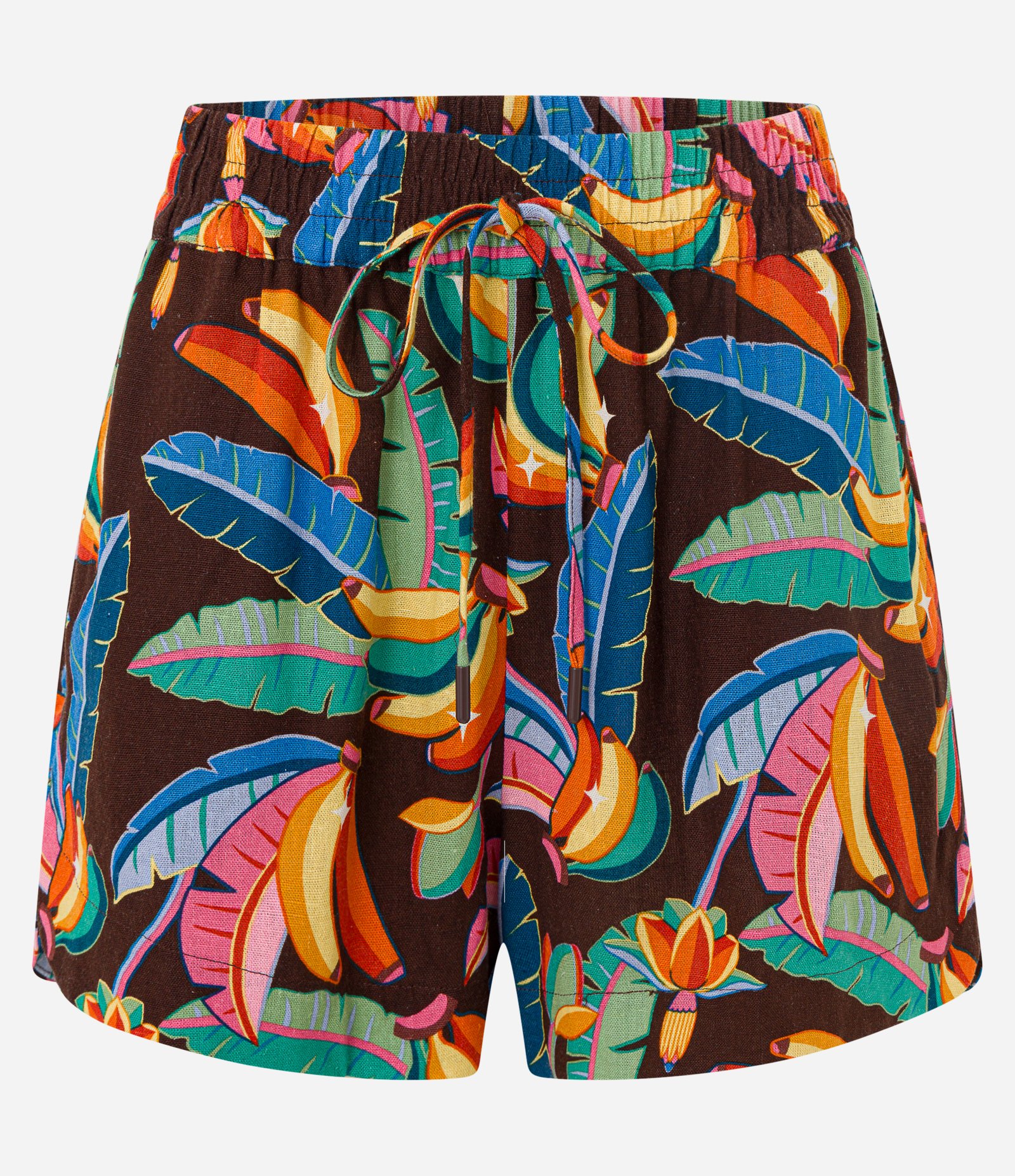 Short Runner em Viscolinho com Estampa Tropical Marrom 5