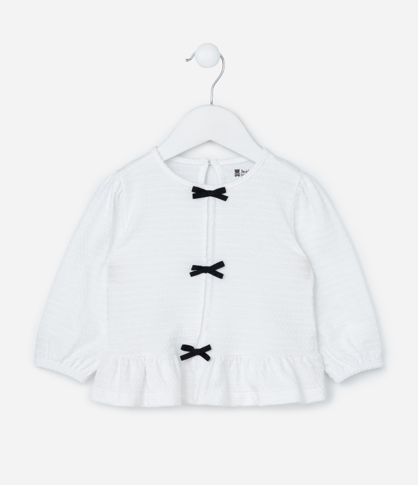 Blusa Infantil Texturizada com Lacinhos Contrastantes - Tam 0 a 18 meses Branco 1