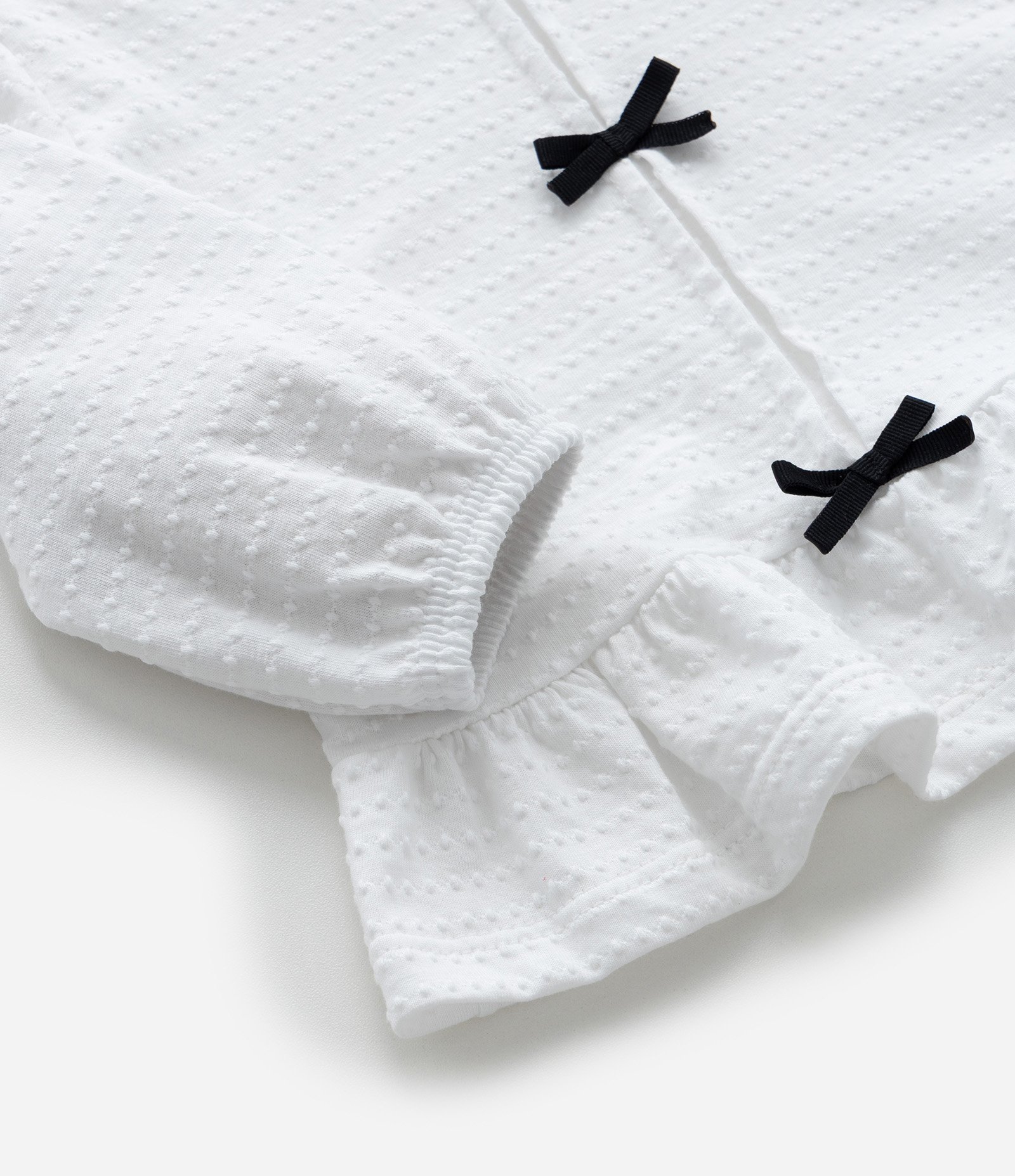 Blusa Infantil Texturizada com Lacinhos Contrastantes - Tam 0 a 18 meses Branco 6