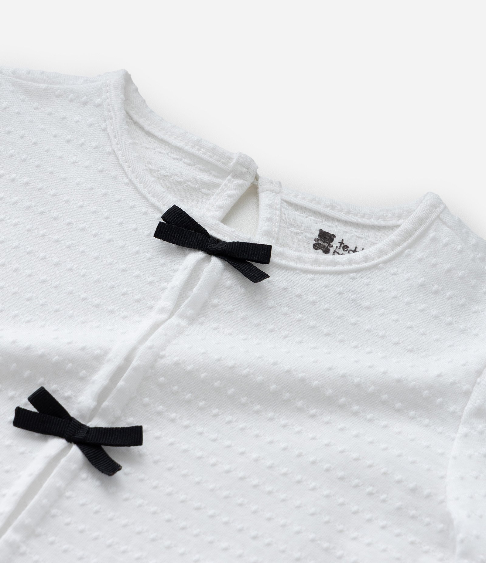 Blusa Infantil Texturizada com Lacinhos Contrastantes - Tam 0 a 18 meses Branco 7
