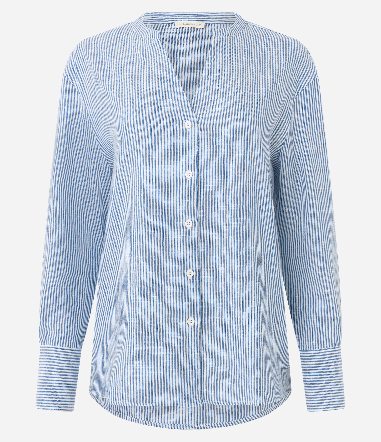 Camisa em Viscolinho Listrada de Fios Tintos Azul Médio 5