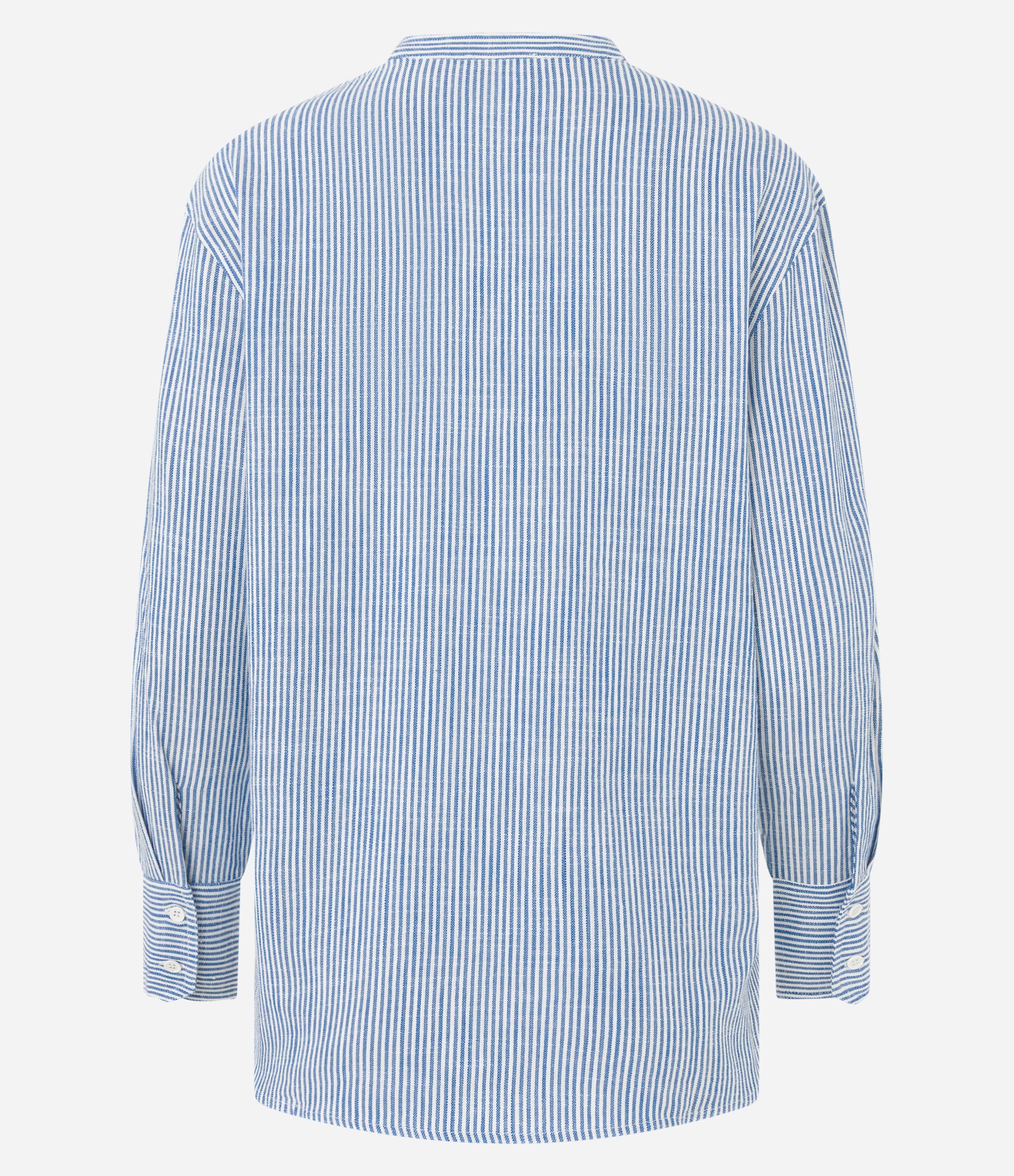 Camisa em Viscolinho Listrada de Fios Tintos Azul Médio 6