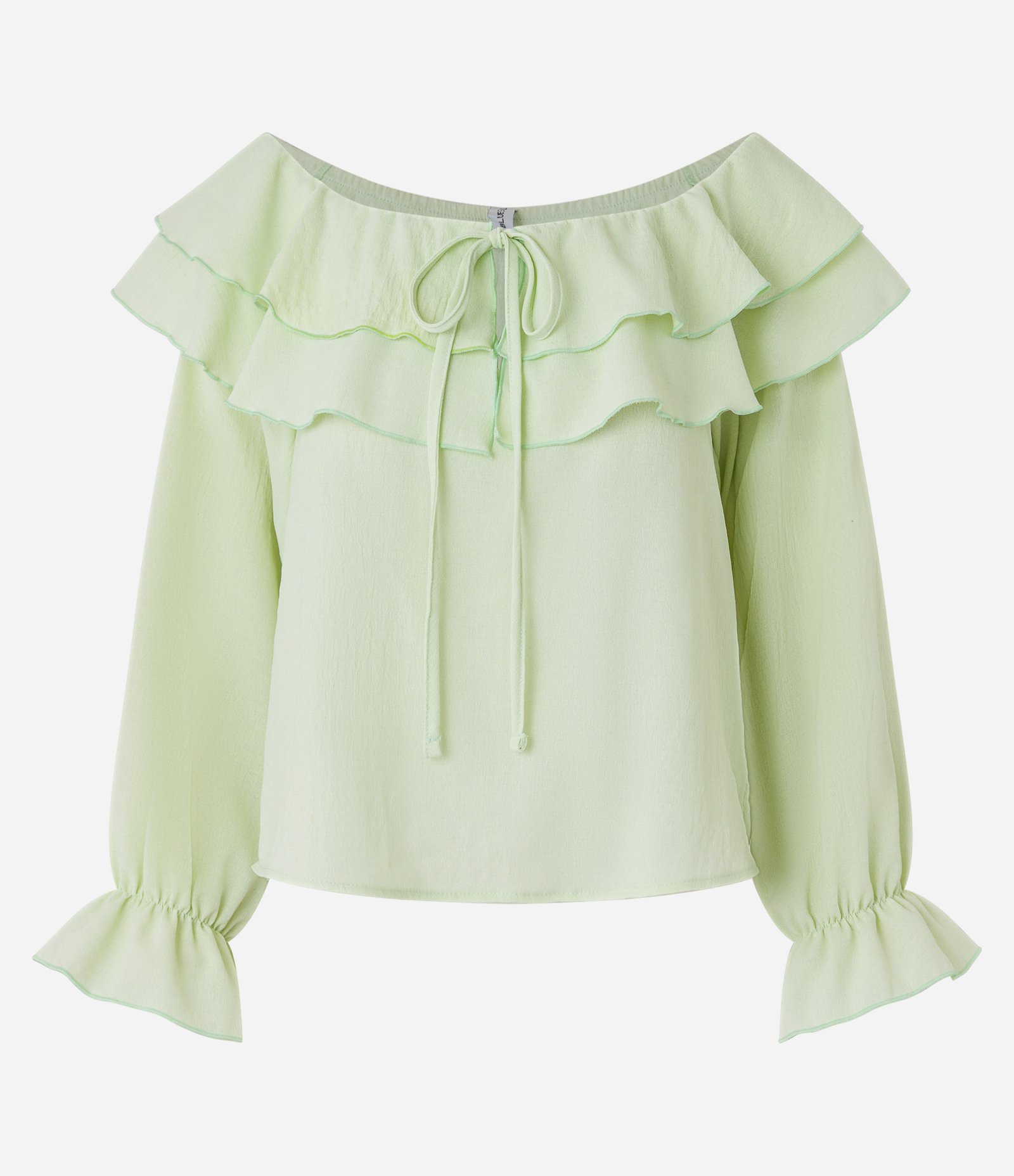 Blusa Bata em Alfaiataria com Babado e Amarração no Busto Verde 1