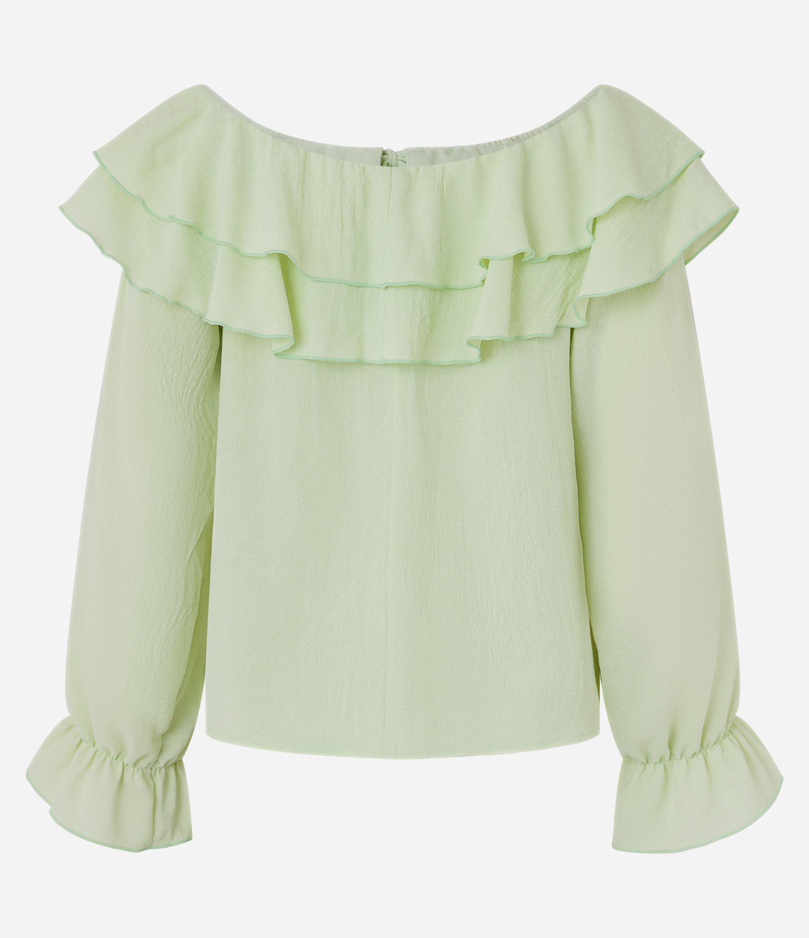 Blusa Bata em Alfaiataria com Babado e Amarração no Busto Verde 2