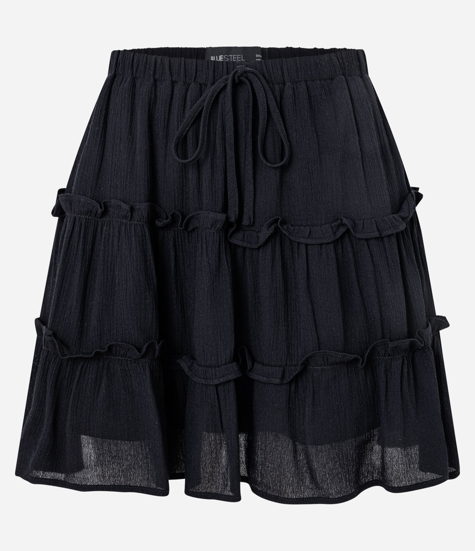 Saia Curta Texturizada em Viscose com Babados Preto 5