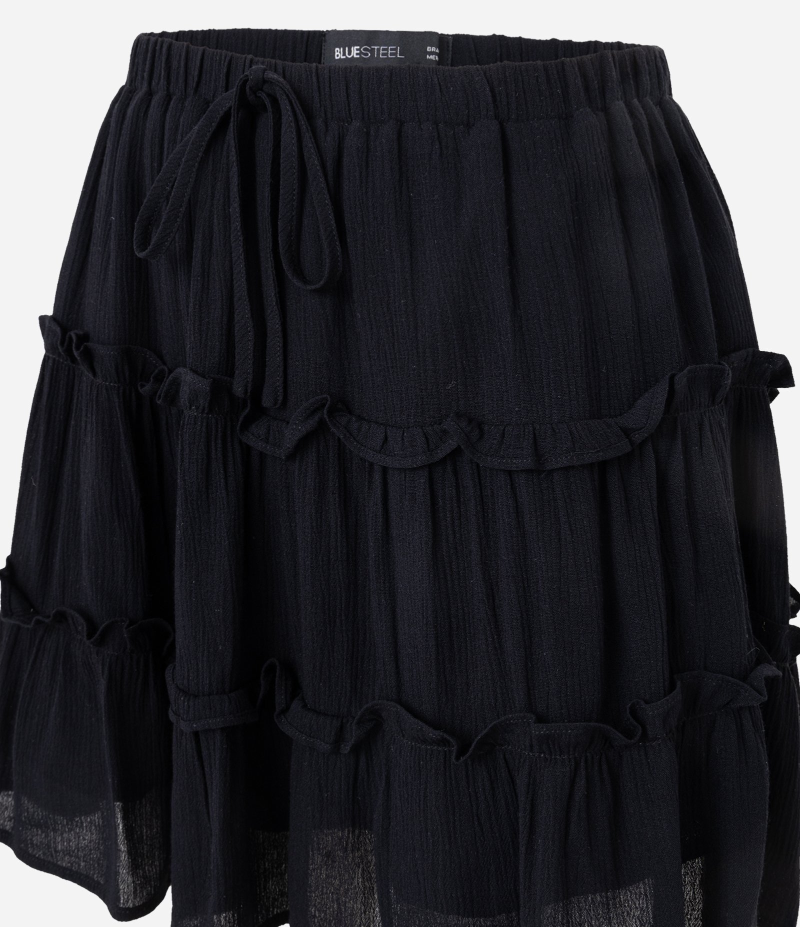 Saia Curta Texturizada em Viscose com Babados Preto 6