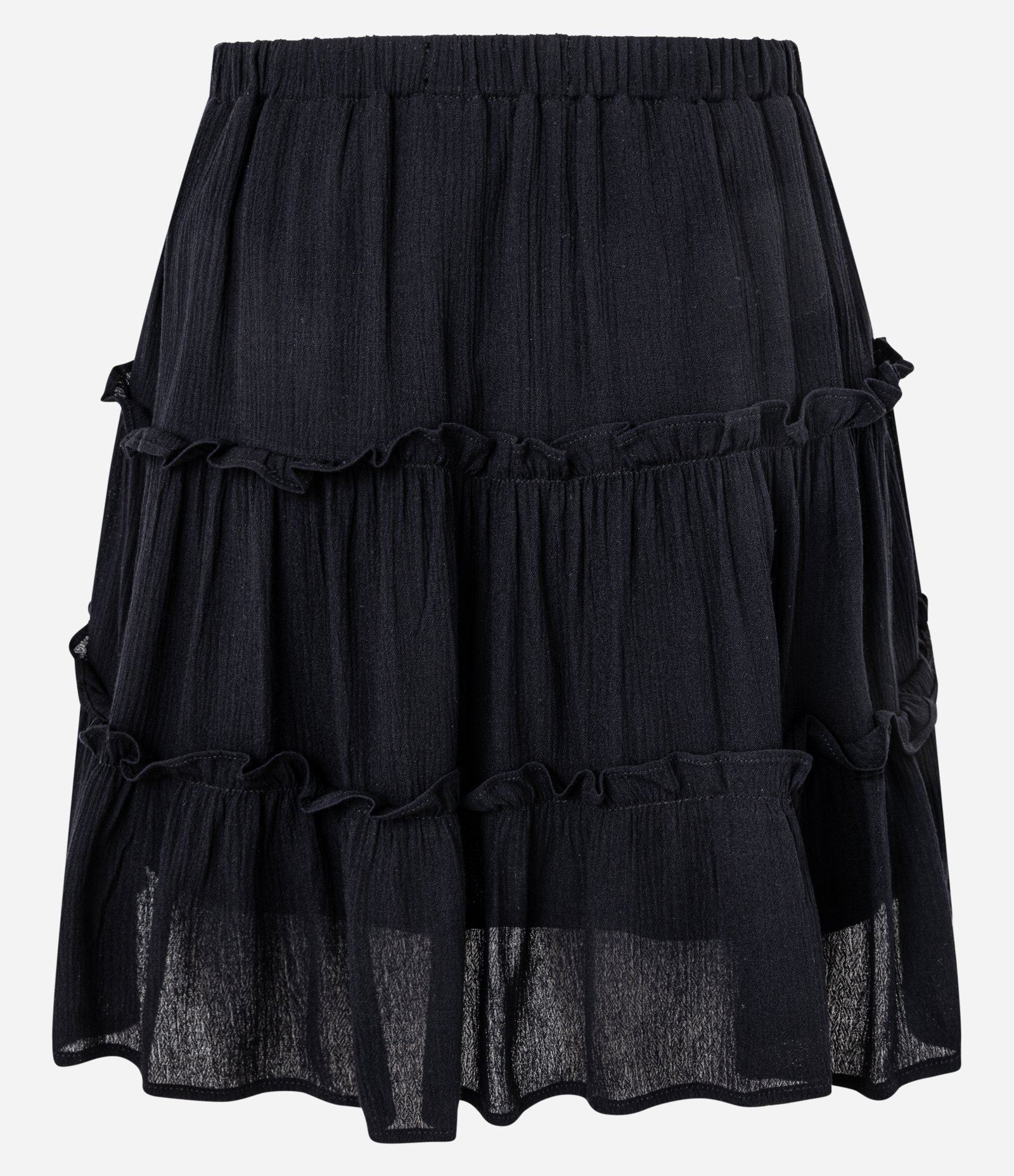 Saia Curta Texturizada em Viscose com Babados Preto 7