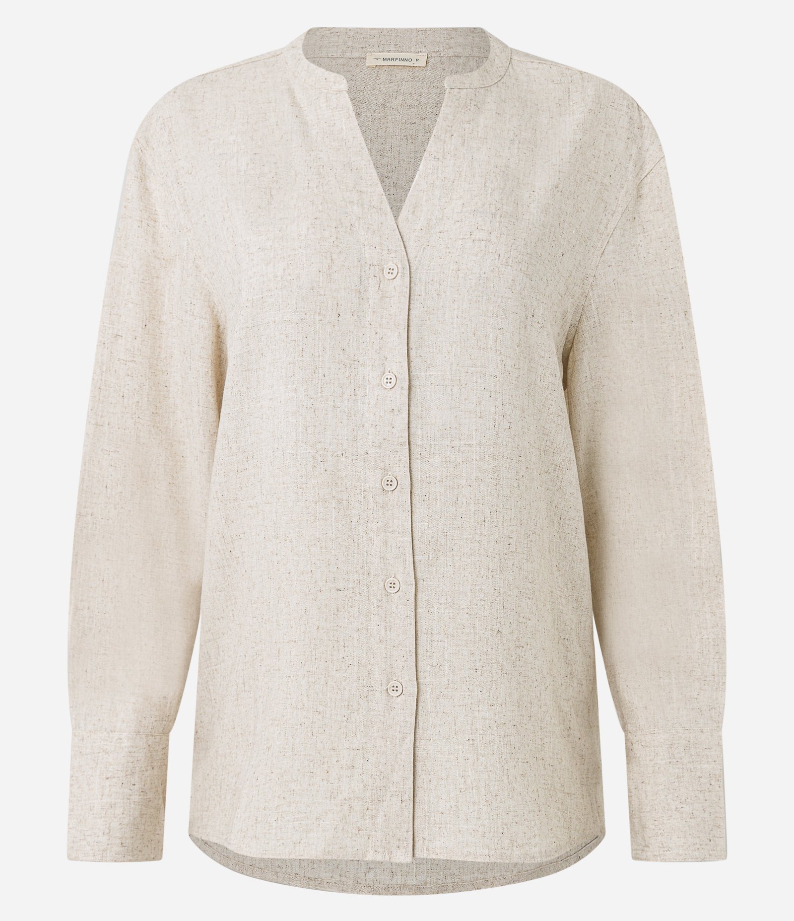 Camisa Texturizada em Viscolinho e Gola Padre Bege 1