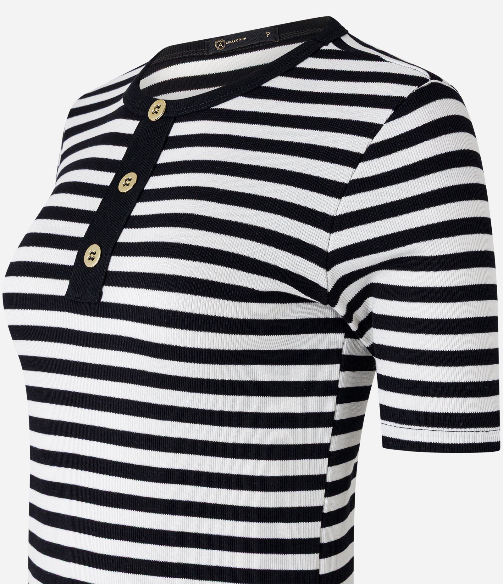 Blusa Slim Listrada em Ribana com Textura Canelada Preto/Branco 6