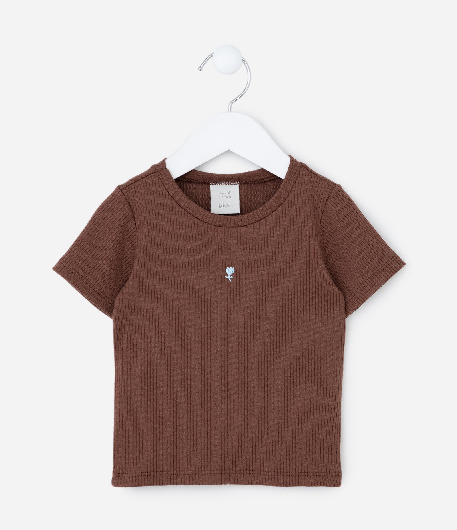Blusa Infantil Canelada com Bordado Tulipa - Tam 1 a 6 Anos Marrom 1