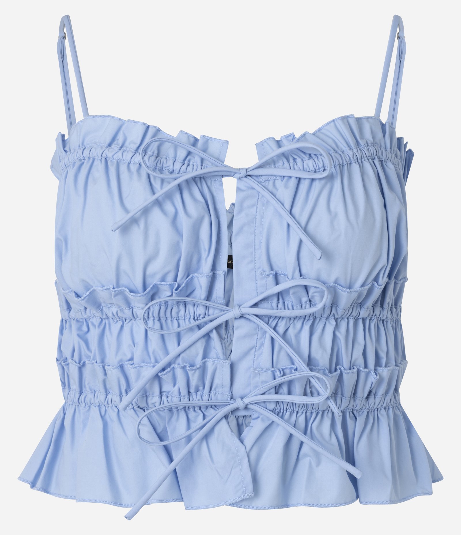 Blusa de Alça em Tricoline com Amarrações e Franzidos Azul 6