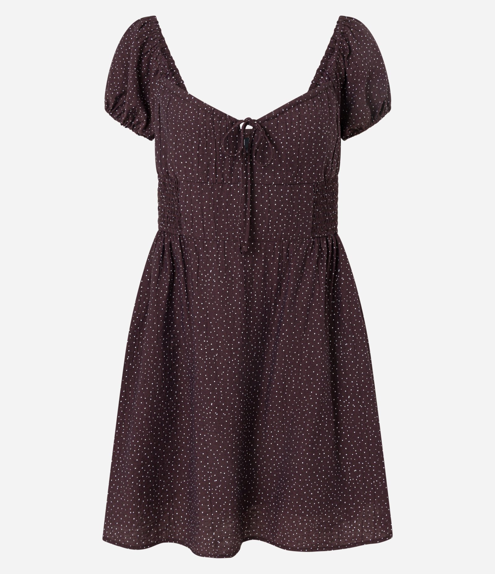 Vestido Godê Curto com Manga Princesa e Estampa Poá Marrom 4