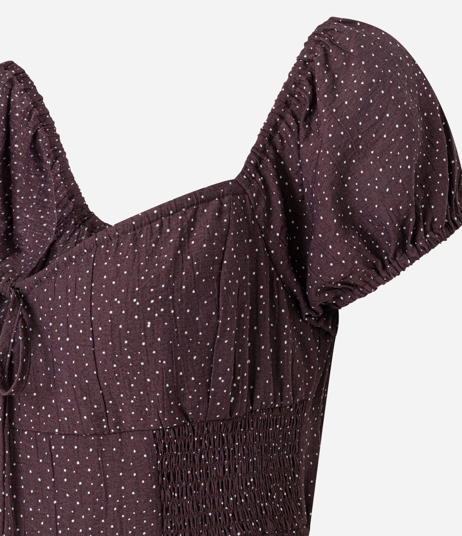 Vestido Godê Curto com Manga Princesa e Estampa Poá Marrom 5