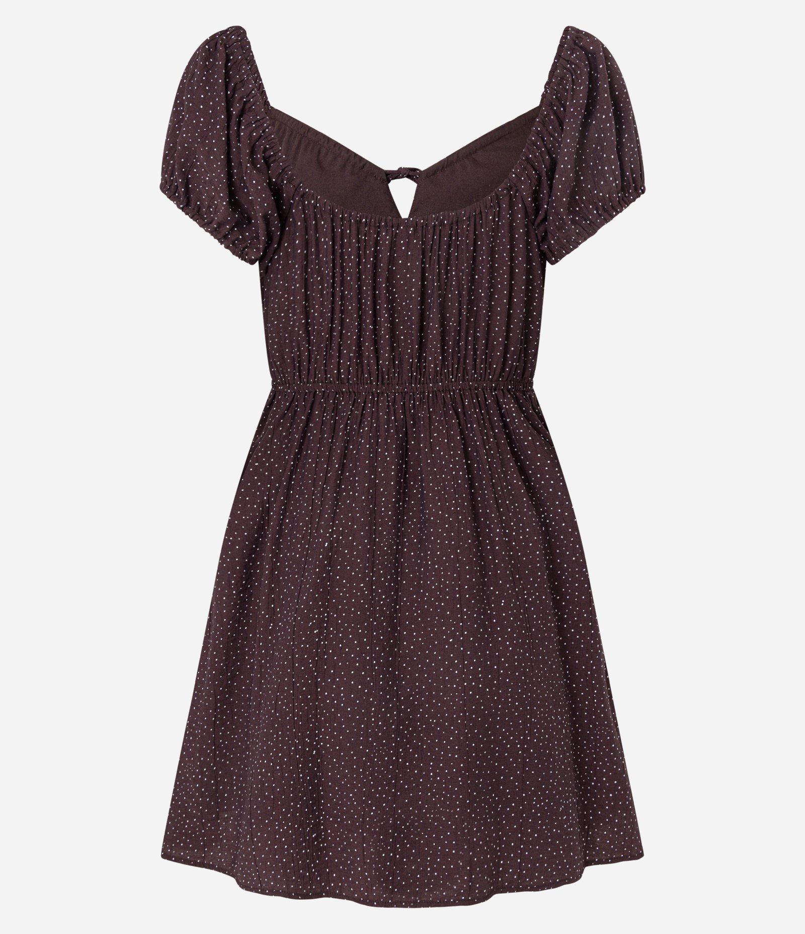 Vestido Godê Curto com Manga Princesa e Estampa Poá Marrom 6