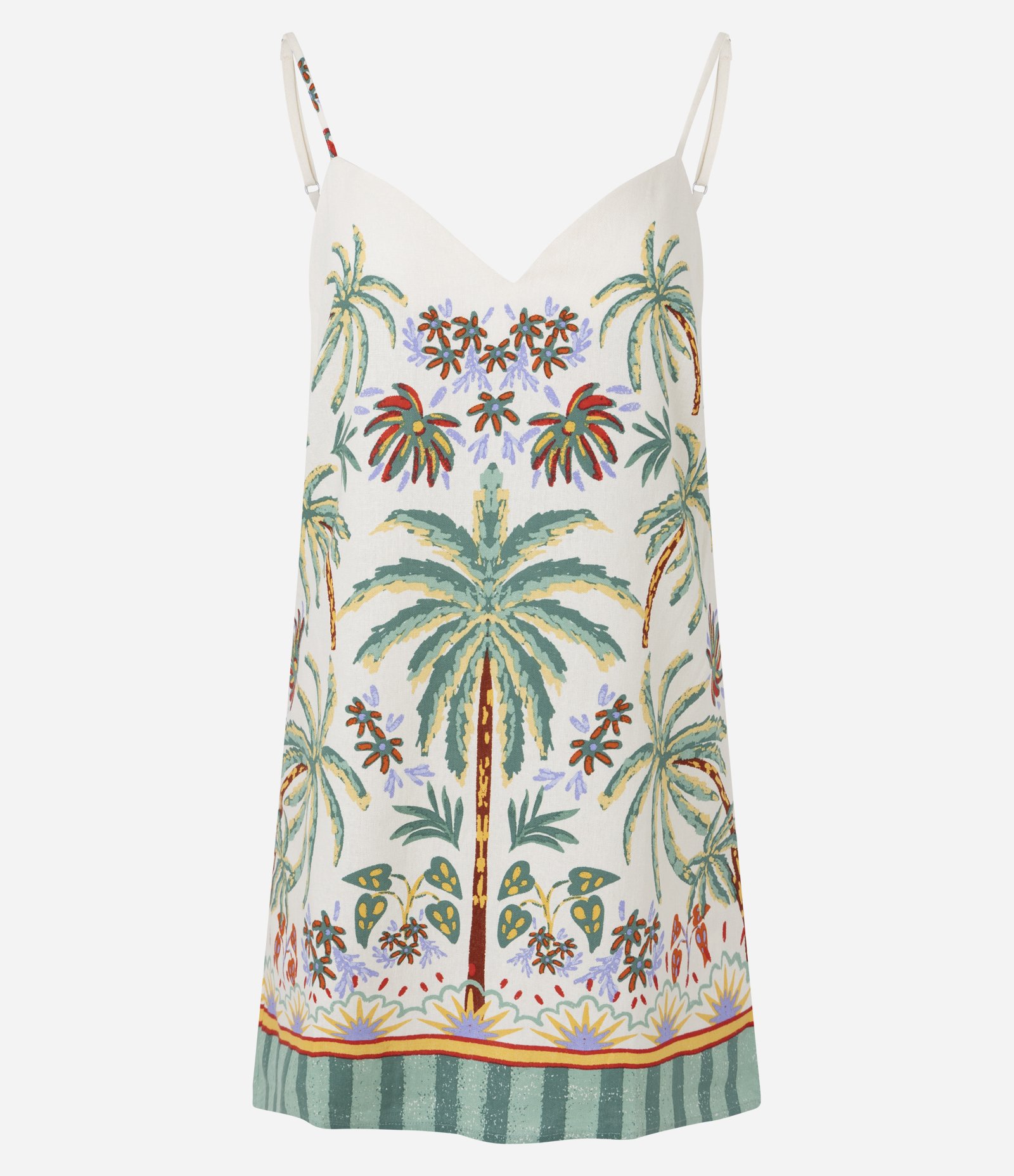 Vestido Curto de Alça em Viscolinho com Estampa Coqueiros Multicores 4