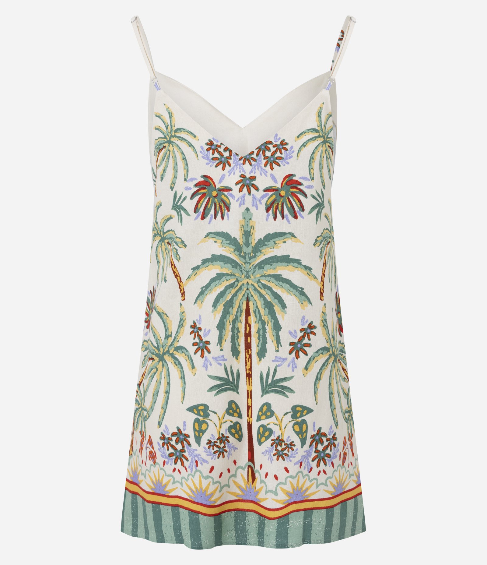 Vestido Curto de Alça em Viscolinho com Estampa Coqueiros Multicores 6