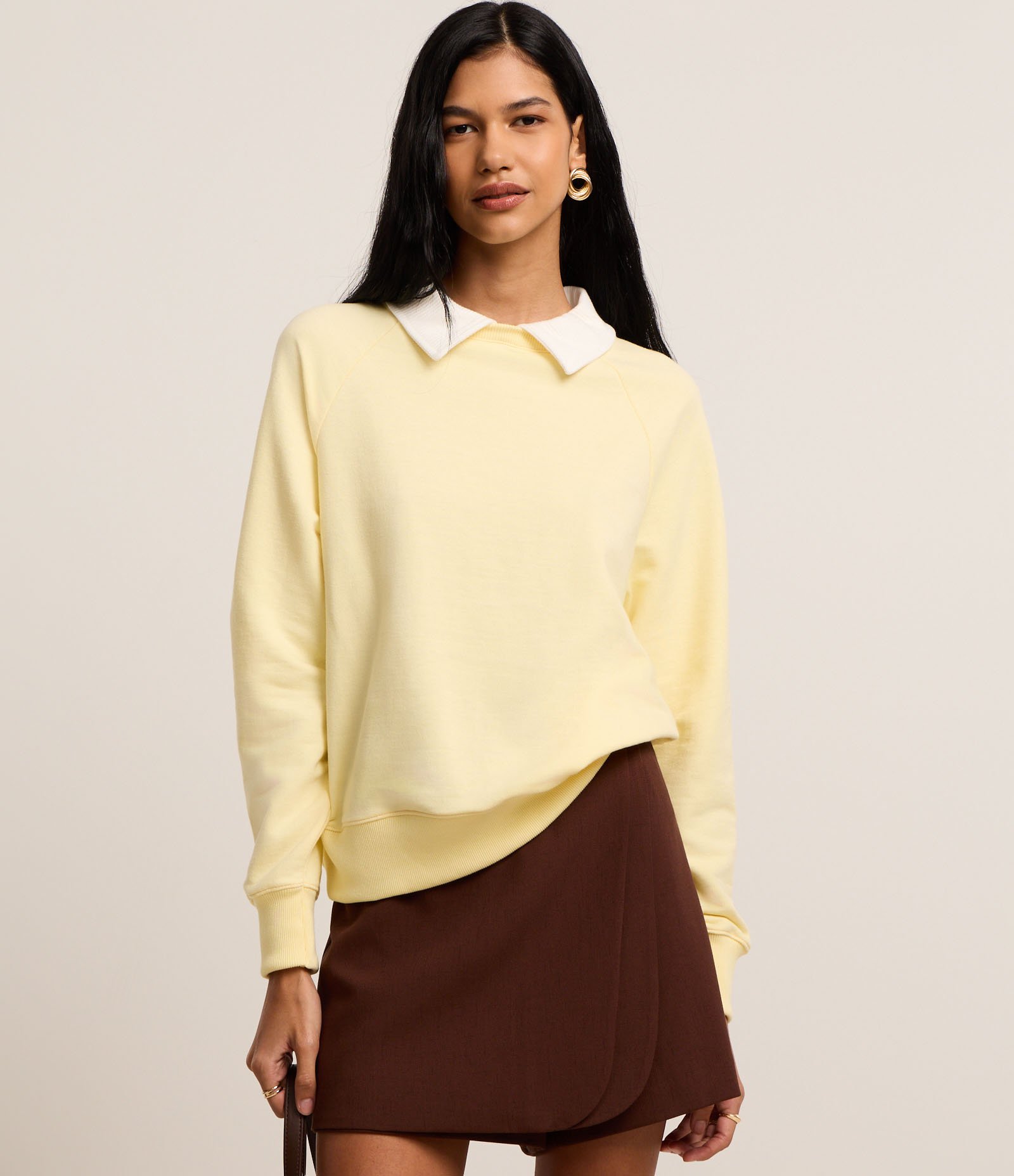 Casaco de Moletom com Gola Polo e Cava Raglan Amarelo 1