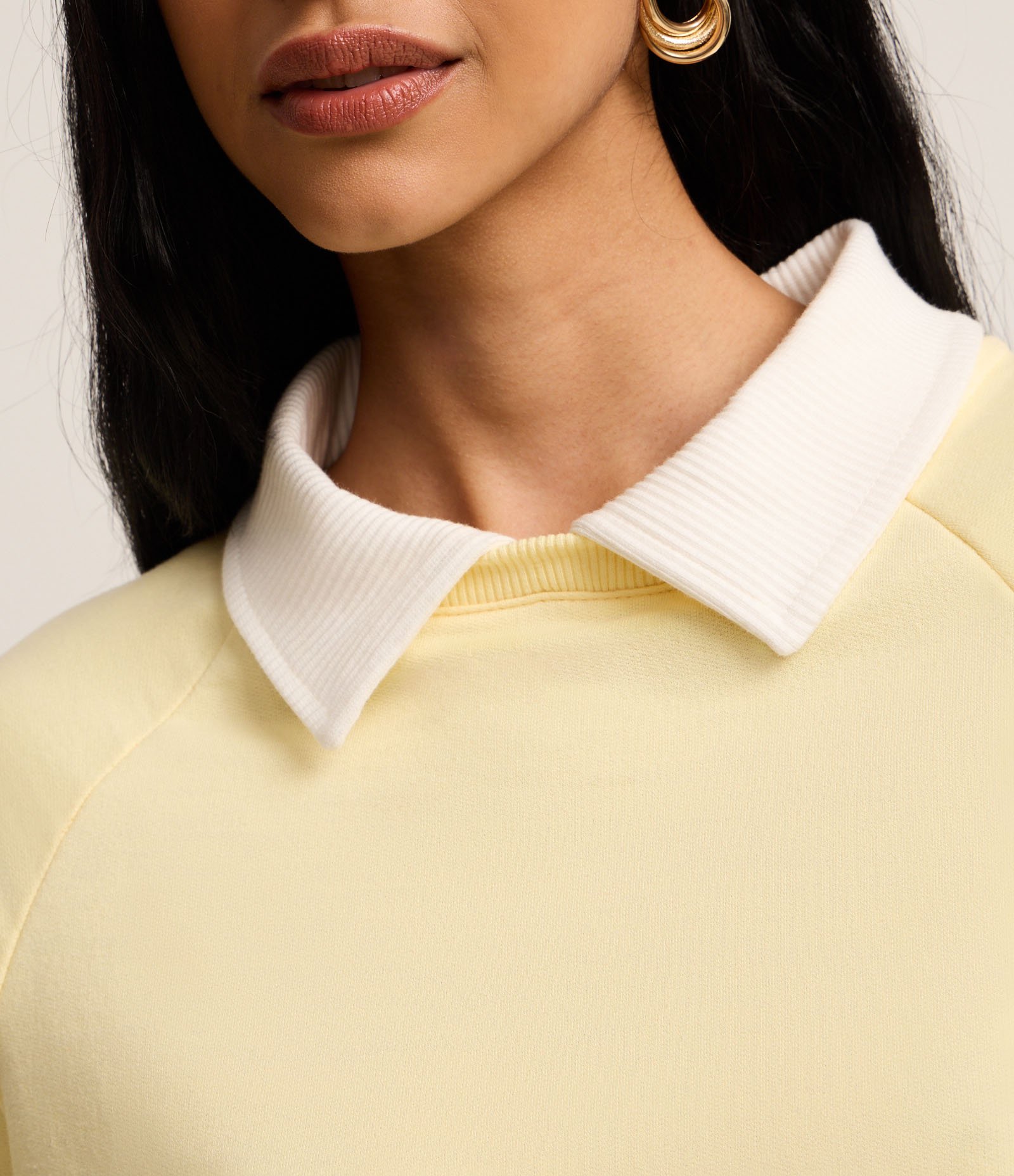 Casaco de Moletom com Gola Polo e Cava Raglan Amarelo 3