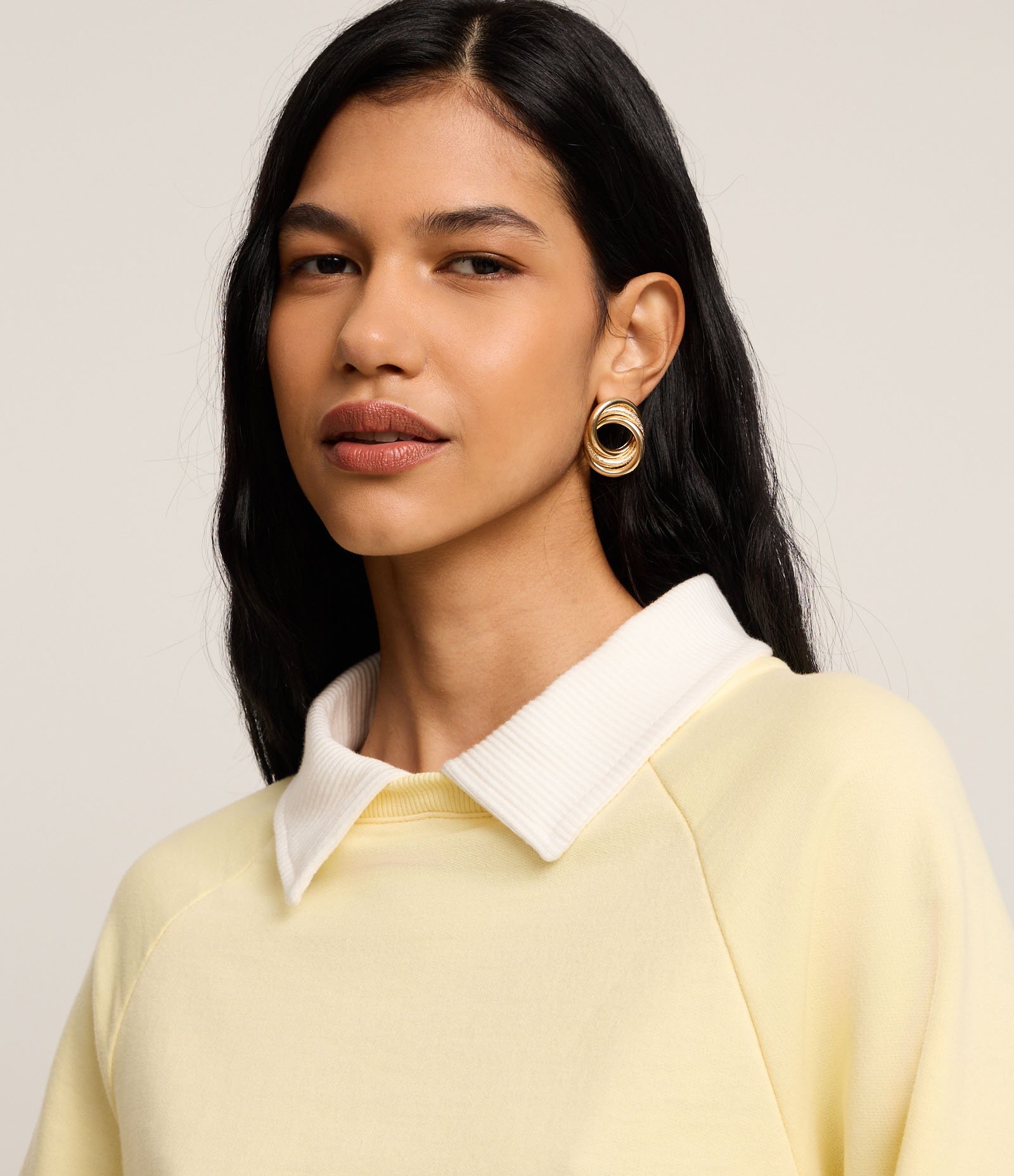 Casaco de Moletom com Gola Polo e Cava Raglan Amarelo 4