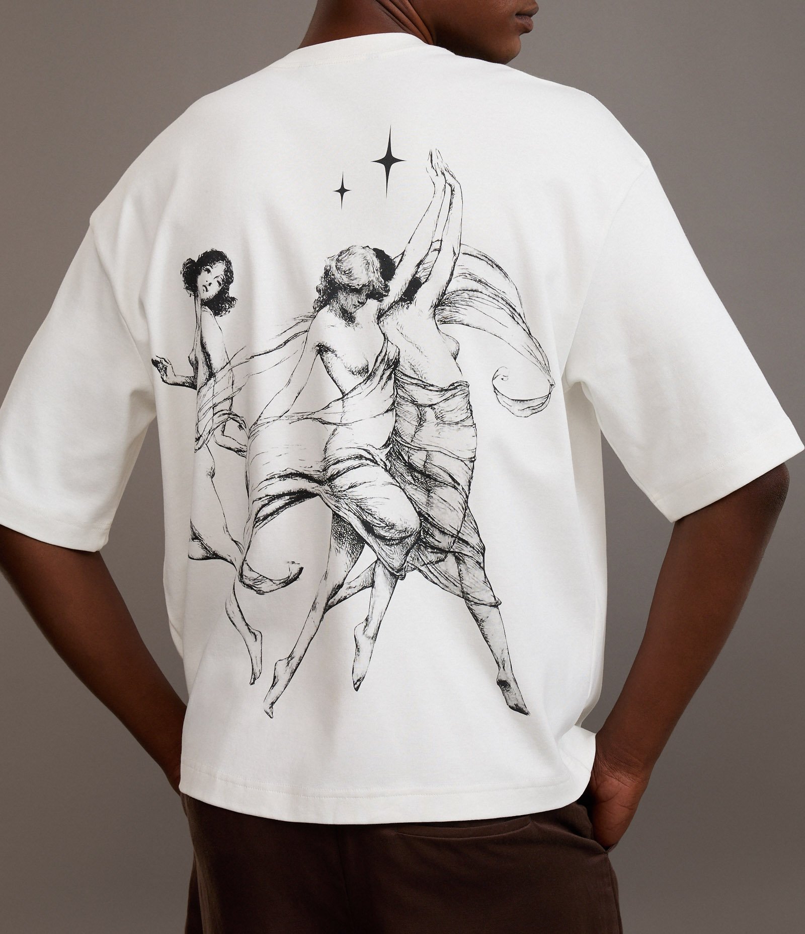 Camiseta Boxy em Cotton com Estampa Frente e Costas Art Noveau Branco 3