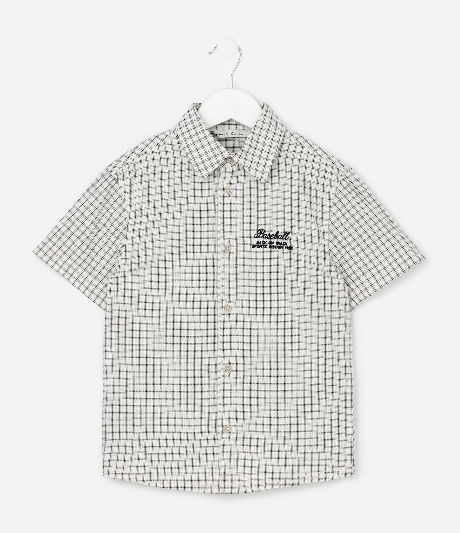 Camisa Infantil em Flanela com Estampa Xadrez e Lettering Bordado Baseball - Tam 5 a 14 Anos Branco/Preto 1